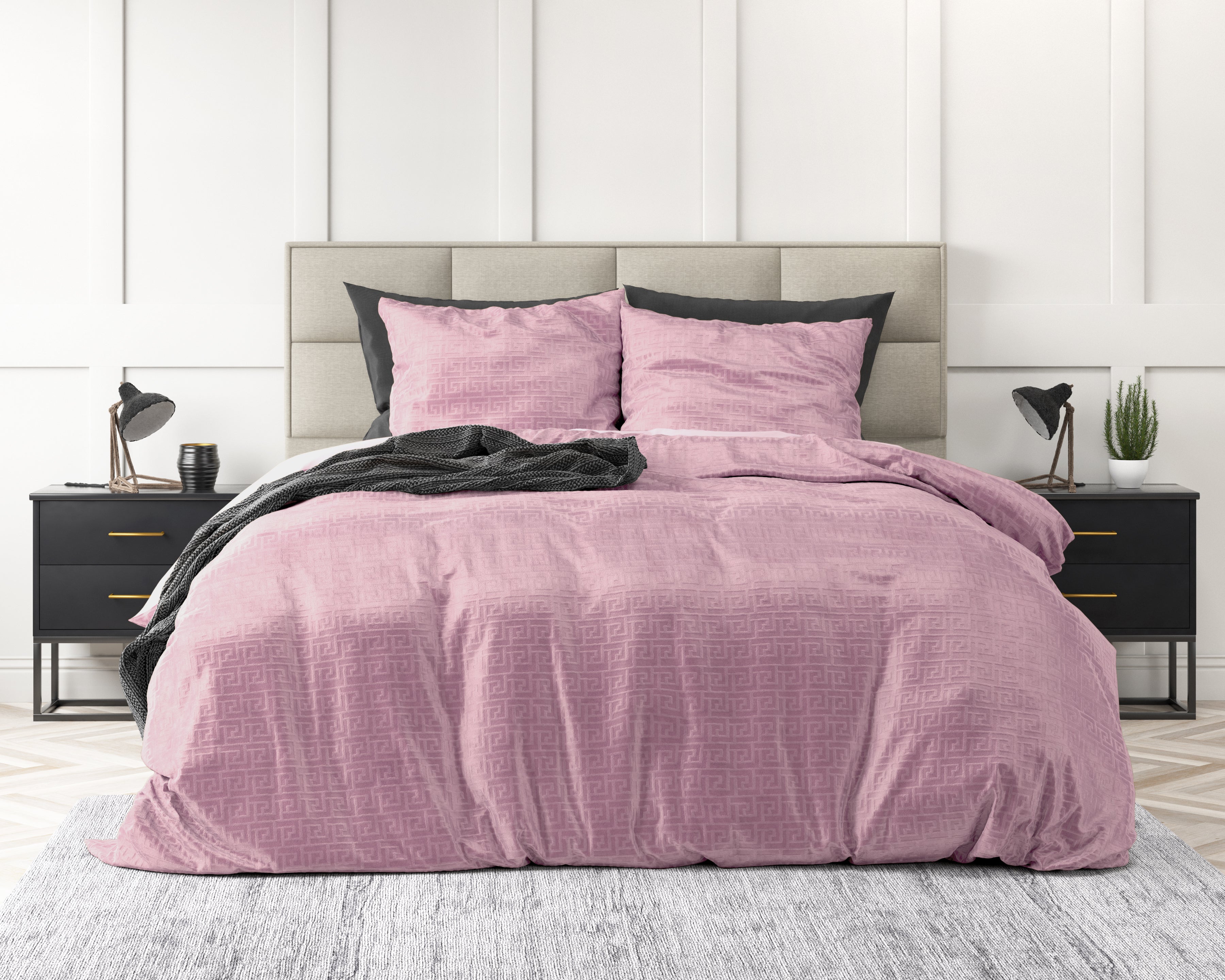 Embossed Velvet Fashion Duvet Cover Pink - Soft and warm - Uni Design - Luxurious feel