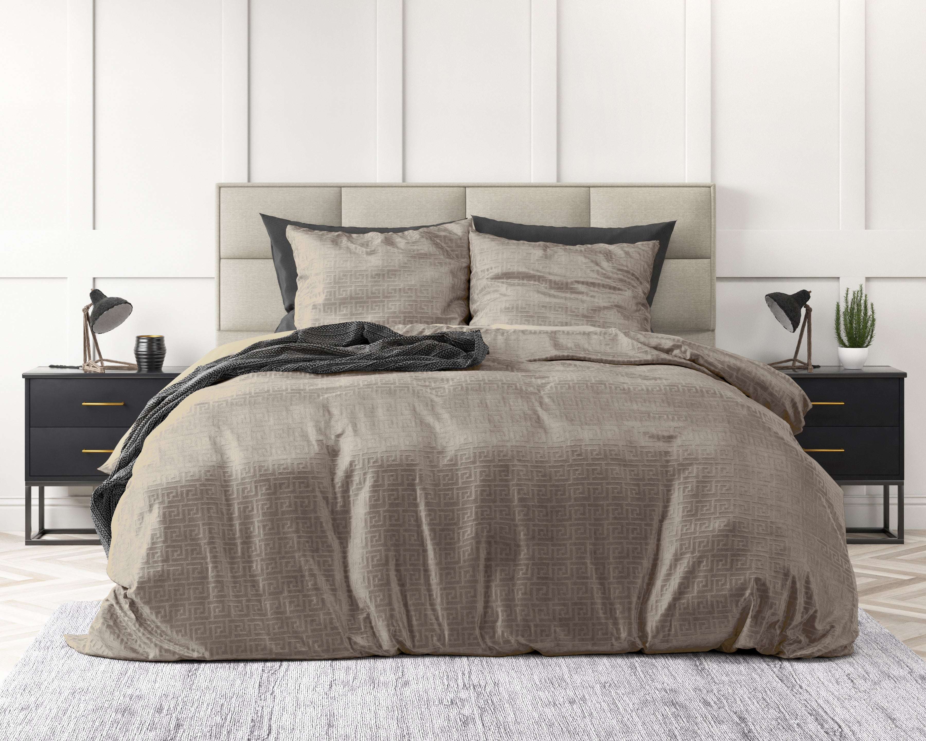 Embossed Velvet Fashion Duvet Cover Taupe - Soft and warm - Uni Design - Luxurious feel