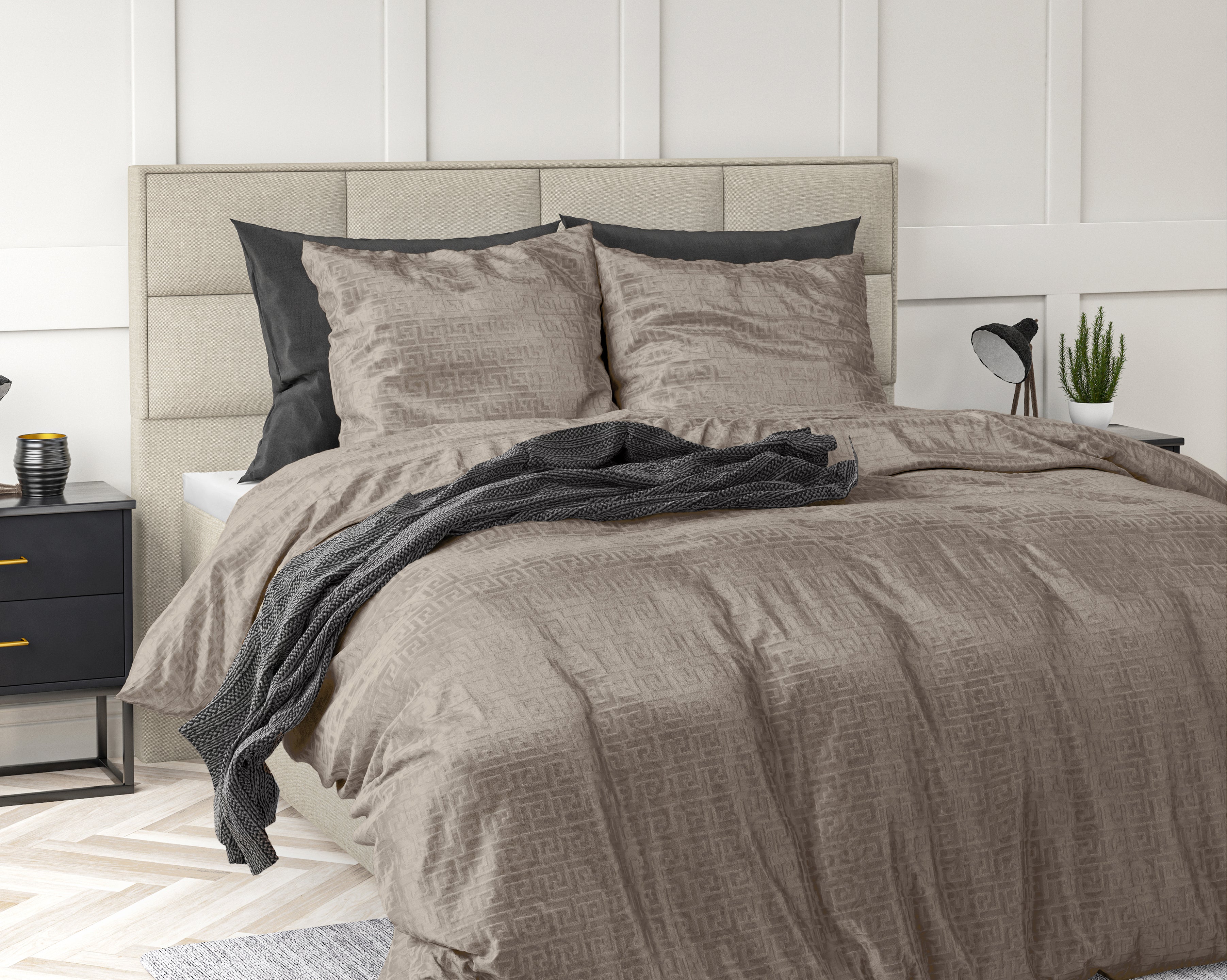 Embossed Velvet Fashion Duvet Cover Taupe - Soft and warm - Uni Design - Luxurious feel