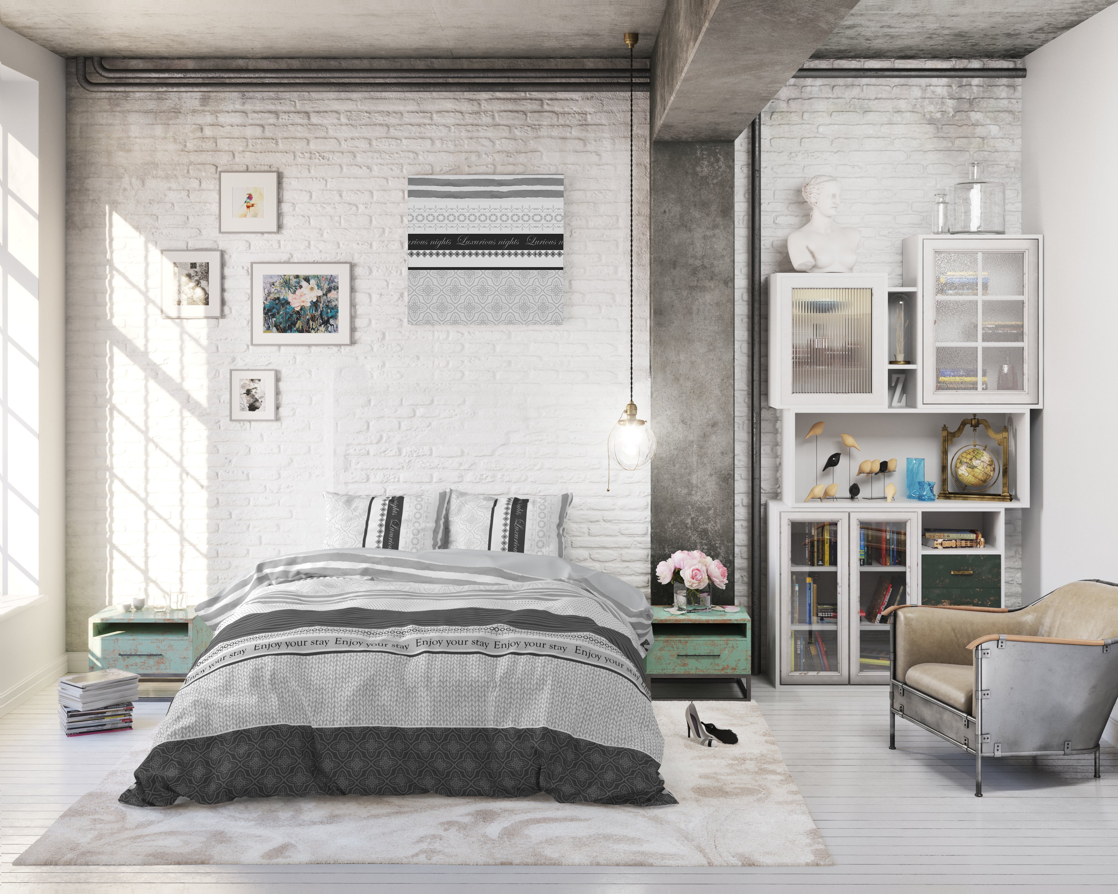 Enjoy Duvet Cover Anthracite - Breathable Cotton - Trendy Designs - With Press Studs