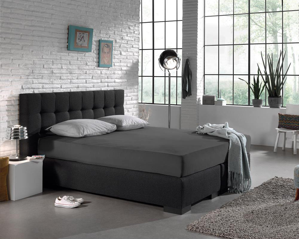 Single Jersey 135 gr. Fitted Sheet Anthracite - Wonderfully Soft - Suitable for Box Springs and Mattresses - Stretch Cotton