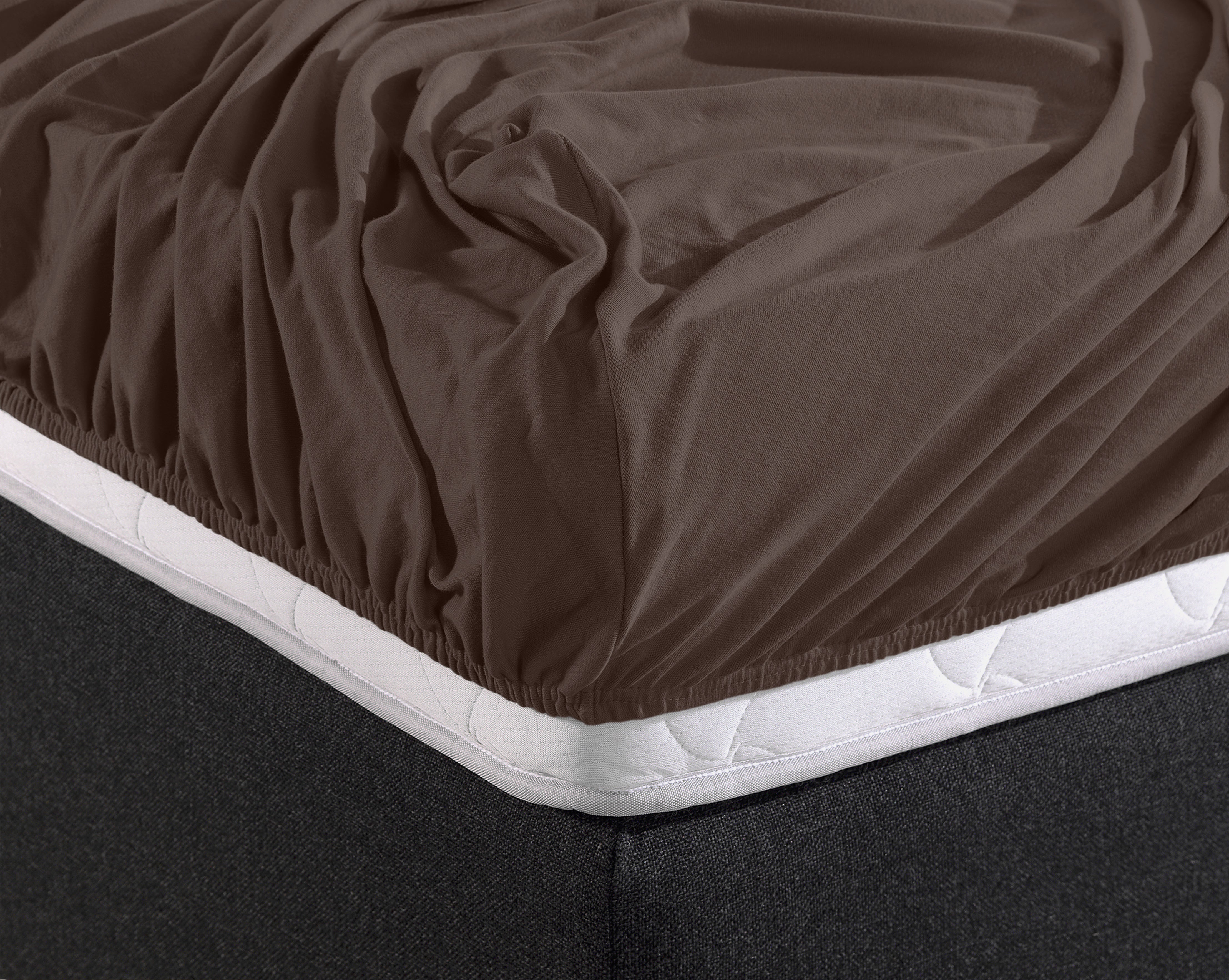 Single Jersey 135 gr. Fitted Sheet Deep Taupe - Wonderfully Soft - Suitable for Box Springs and Mattresses - Stretch Cotton