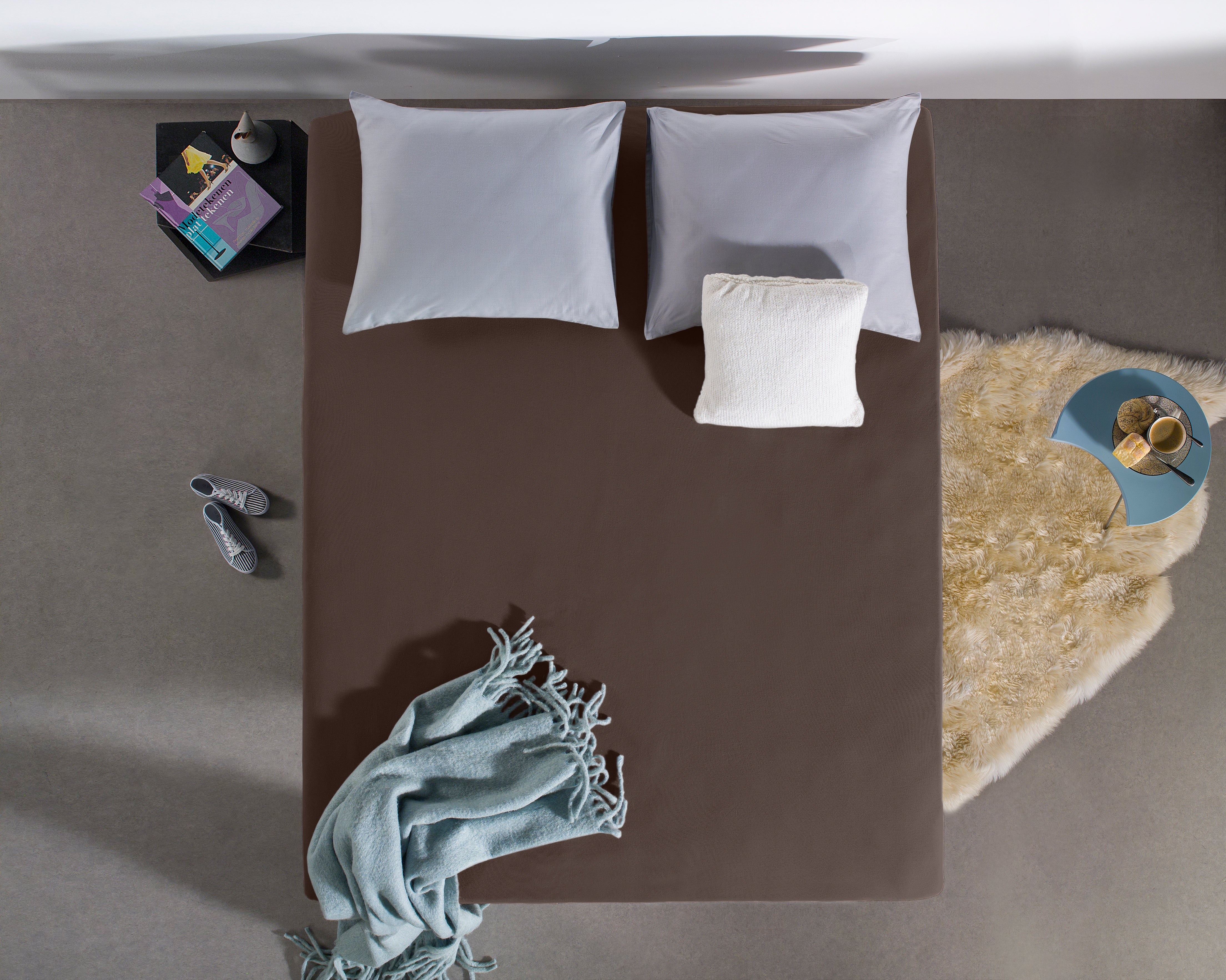 Single Jersey 135 gr. Fitted Sheet Deep Taupe - Wonderfully Soft - Suitable for Box Springs and Mattresses - Stretch Cotton