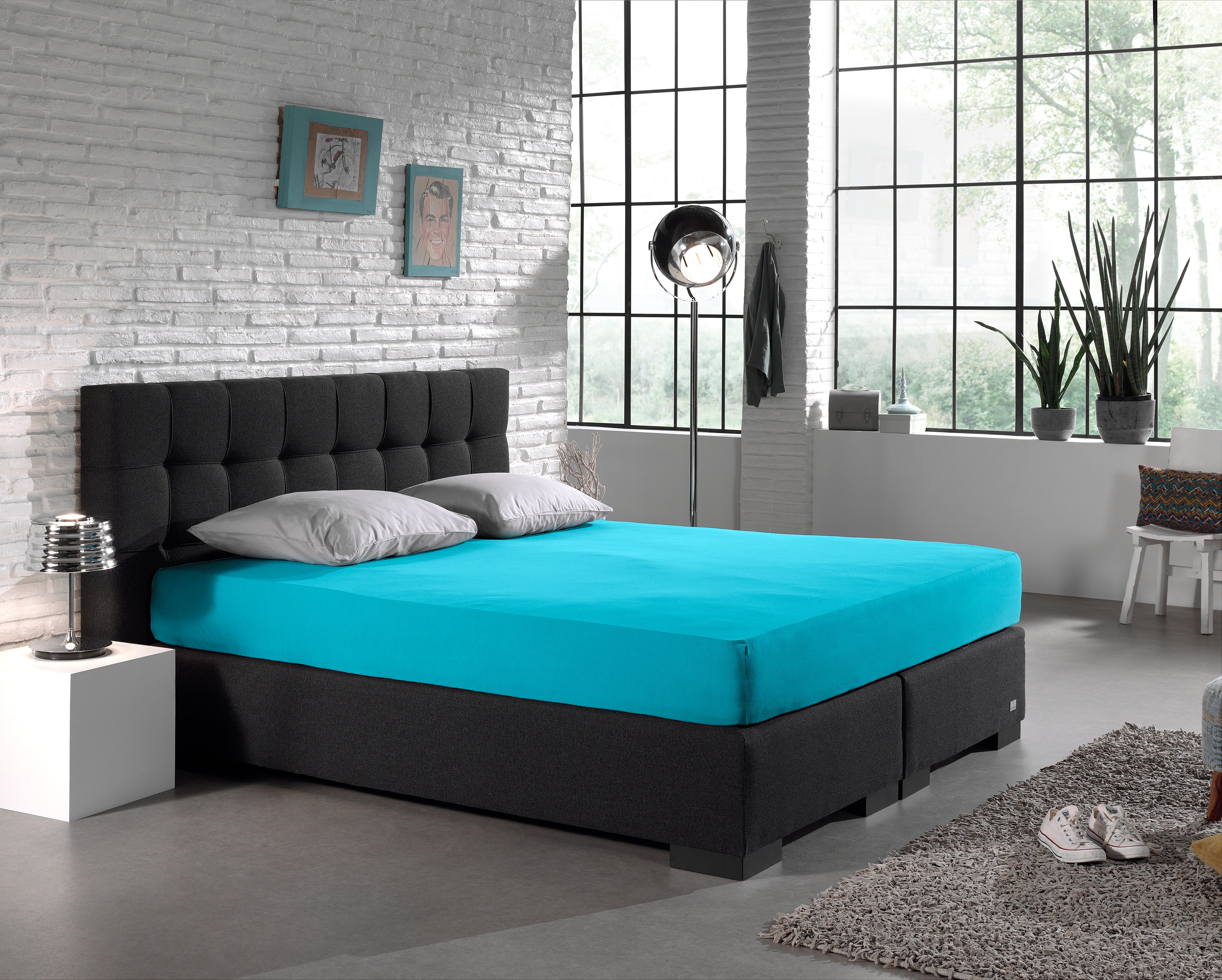 Enkel Jersey 135 gr. Hoeslaken Turquoise - Heerlijk Zacht - Geschikt voor Boxsprings en matrassen - Stretch katoen