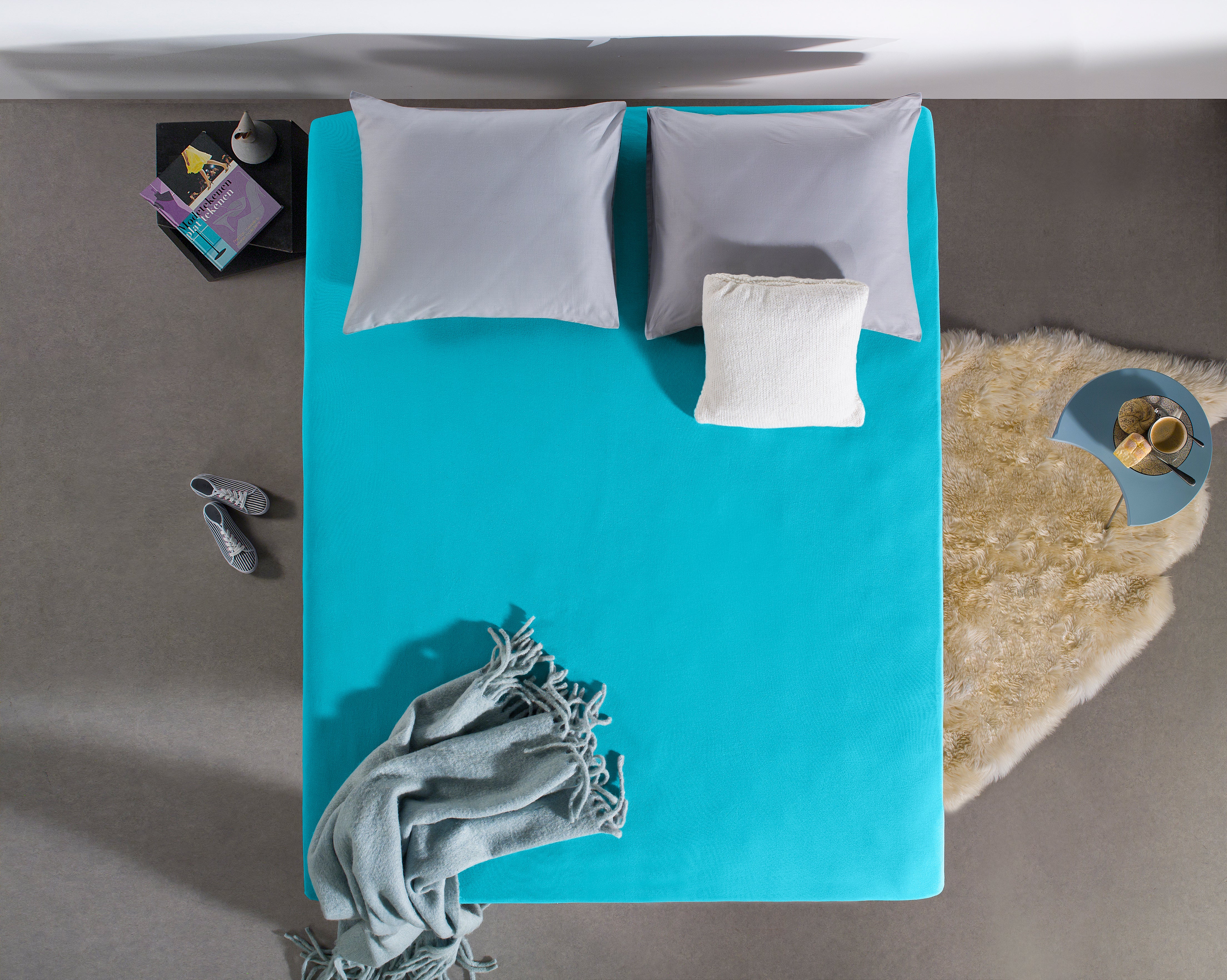 Enkel Jersey 135 gr. Hoeslaken Turquoise - Heerlijk Zacht - Geschikt voor Boxsprings en matrassen - Stretch katoen