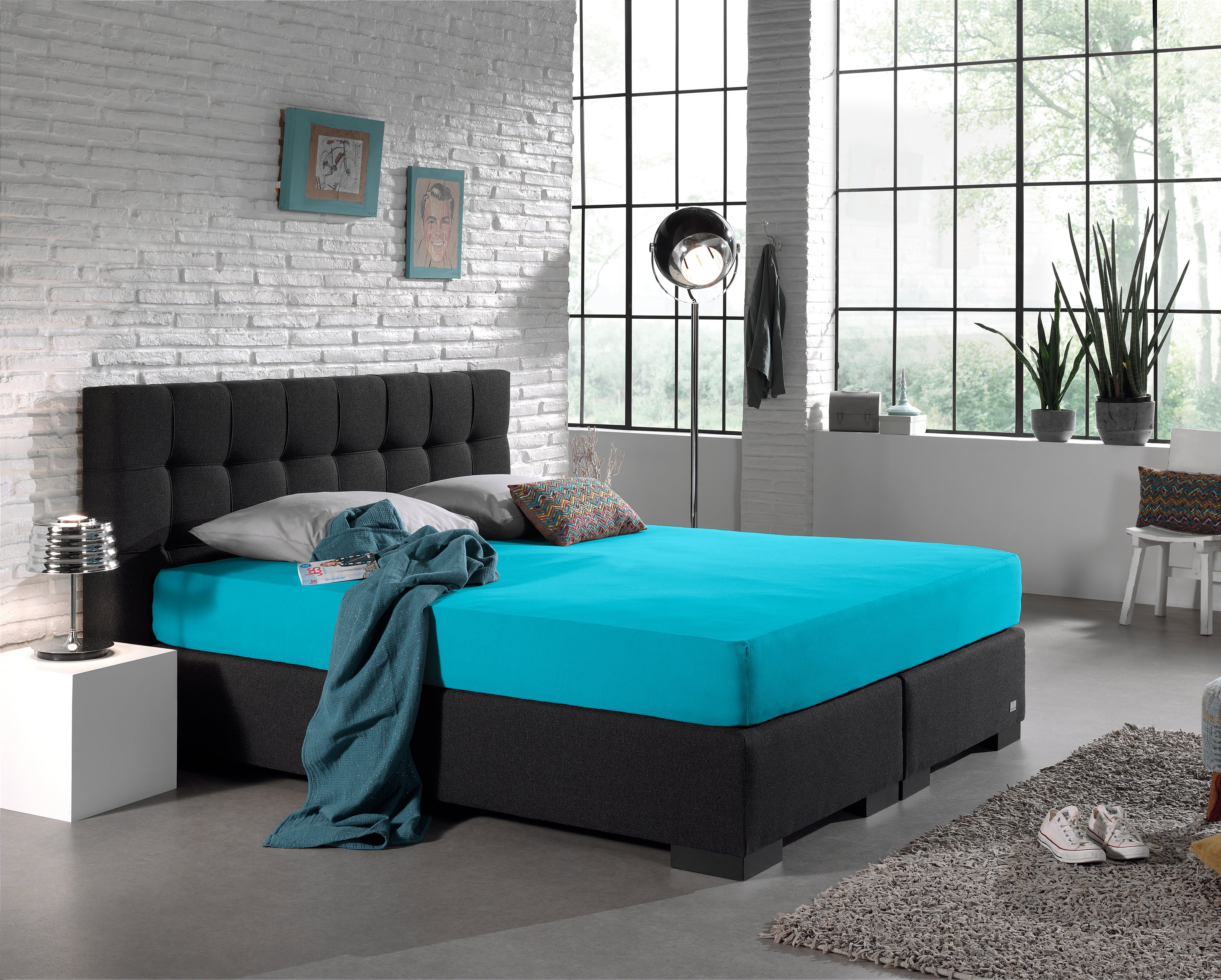Enkel Jersey 135 gr. Hoeslaken Turquoise - Heerlijk Zacht - Geschikt voor Boxsprings en matrassen - Stretch katoen
