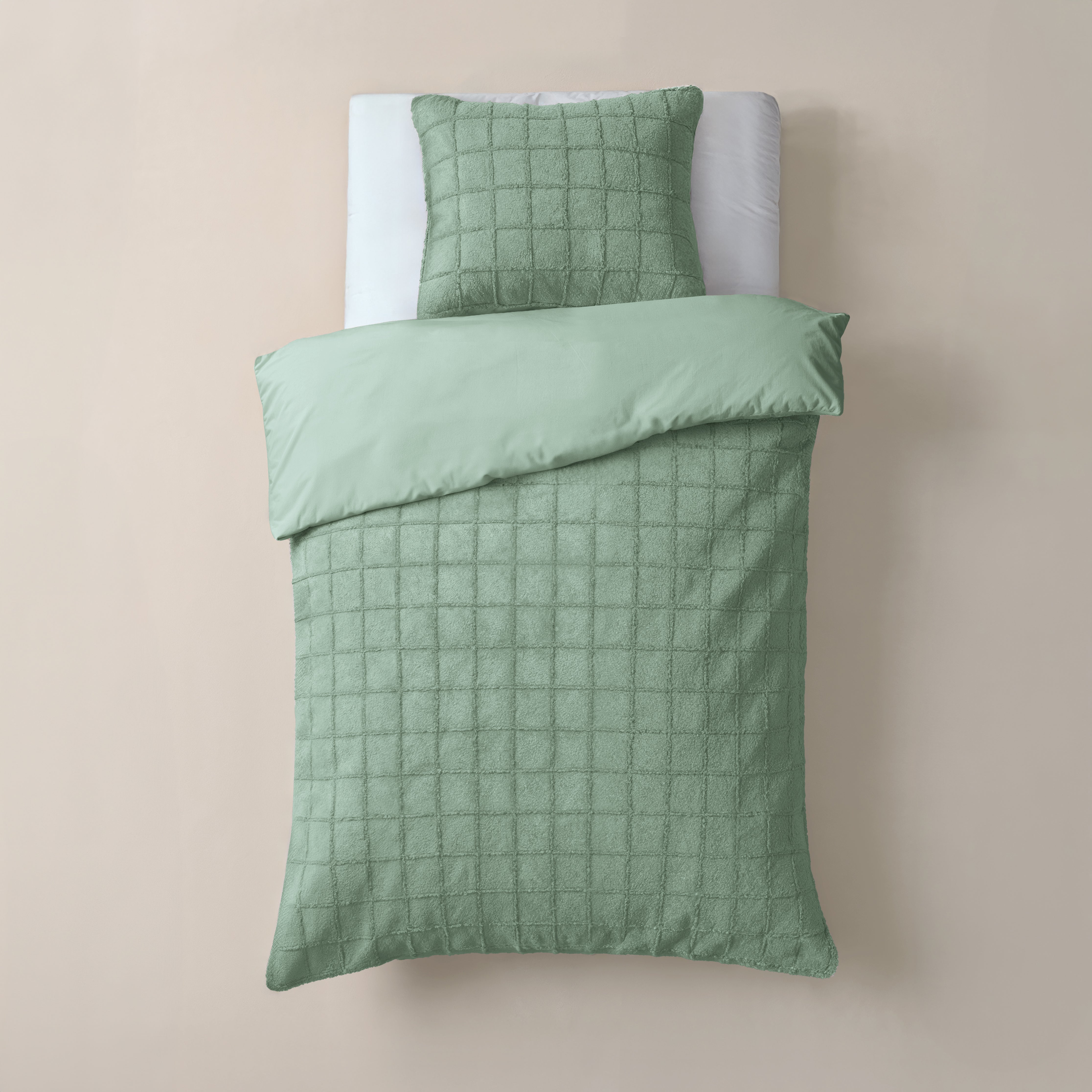 Faux Fur Check Duvet Cover Dark Green - Wonderfully soft - Chic design - Faux fur