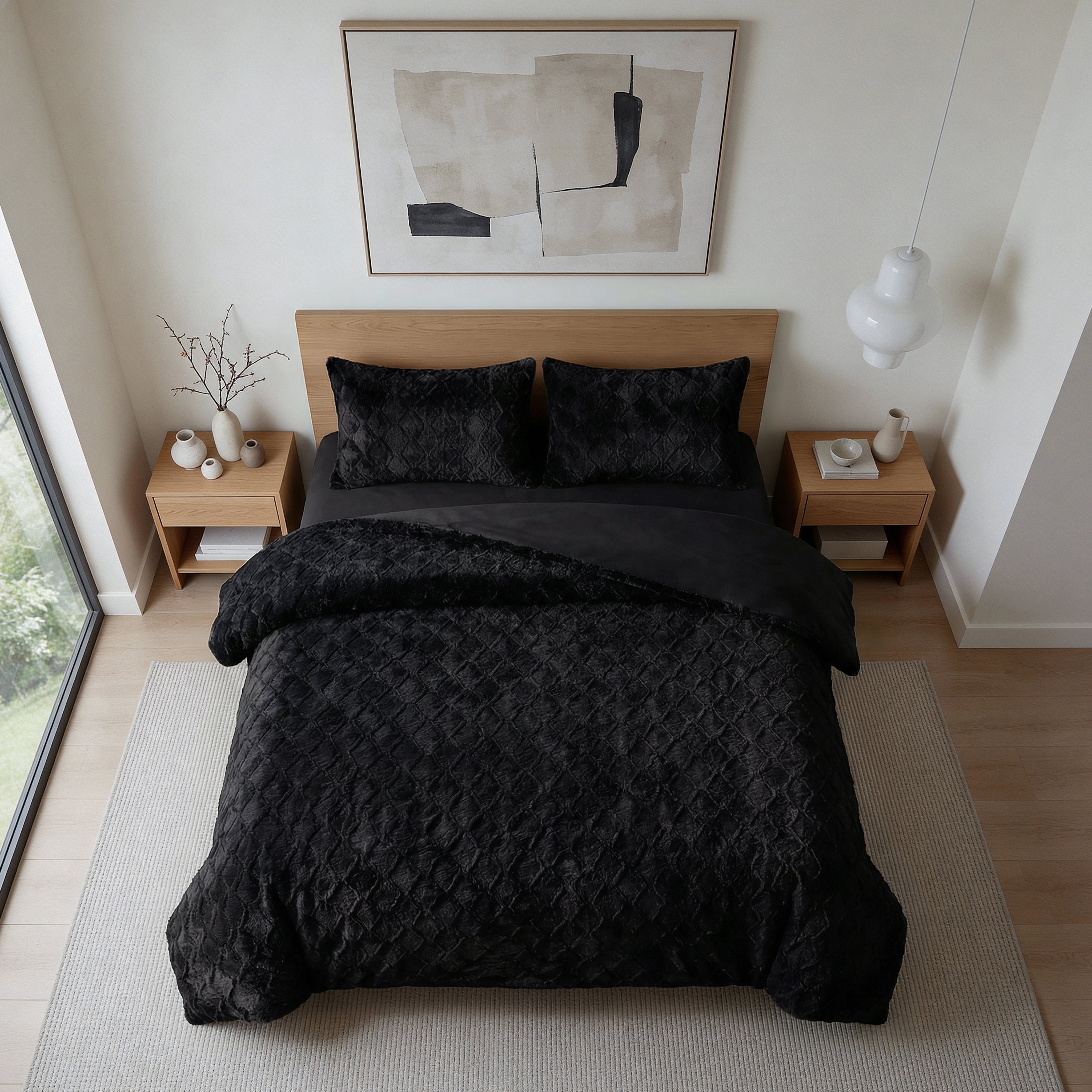 Faux Fur Syon Teddy Dekbedovertrek Zwart
