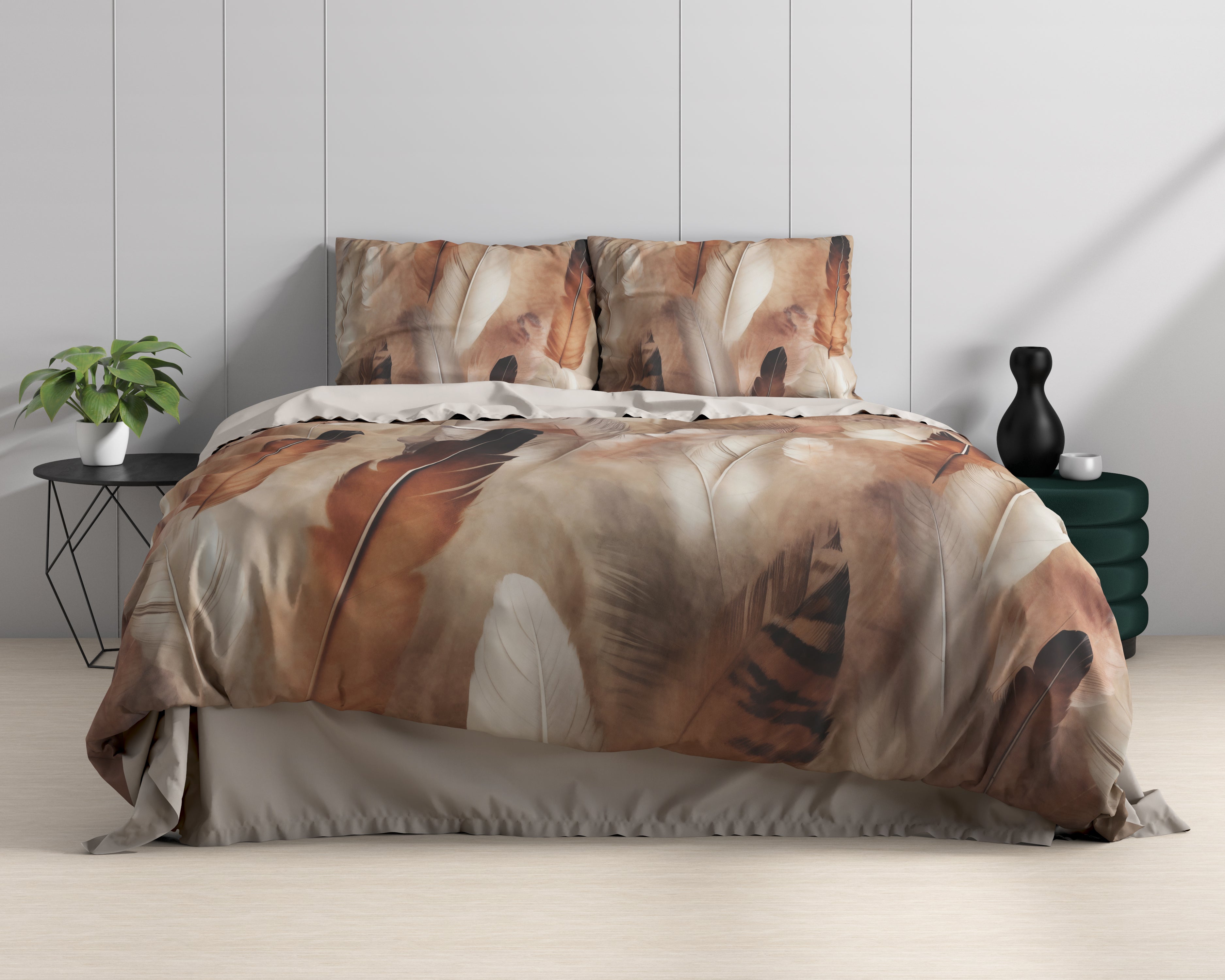 Feathura Duvet Cover Taupe - Luxury Satin - High Quality - Trendy Prints