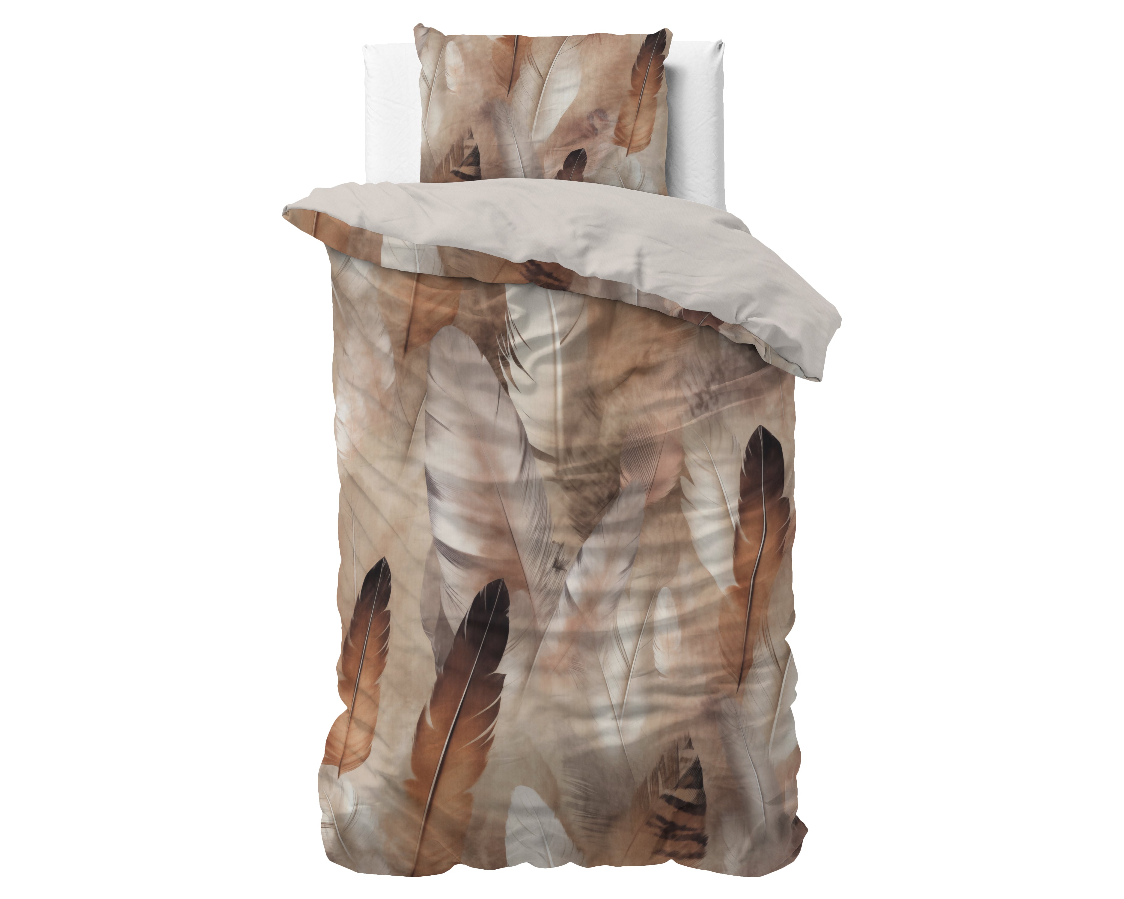 Feathura Duvet Cover Taupe - Luxury Satin - High Quality - Trendy Prints