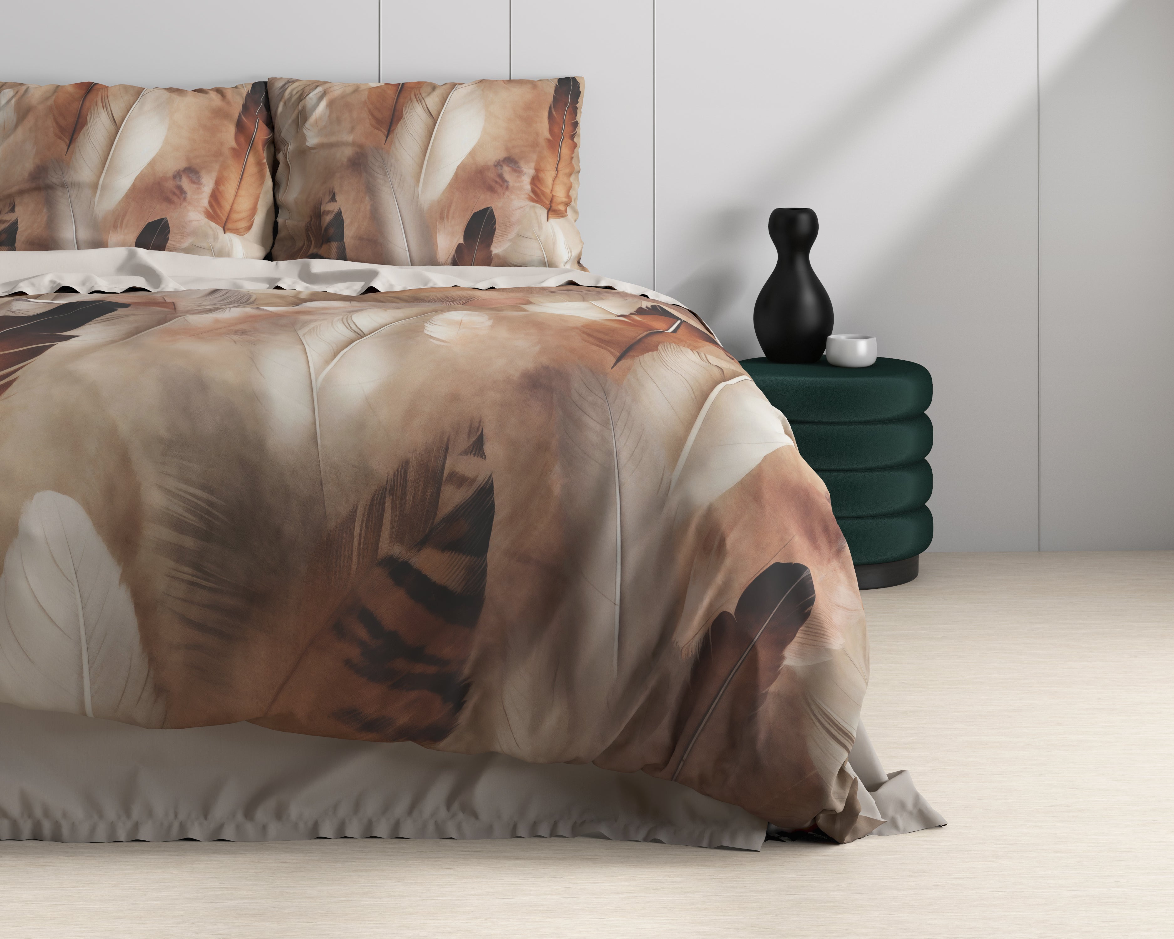 Feathura Duvet Cover Taupe - Luxury Satin - High Quality - Trendy Prints