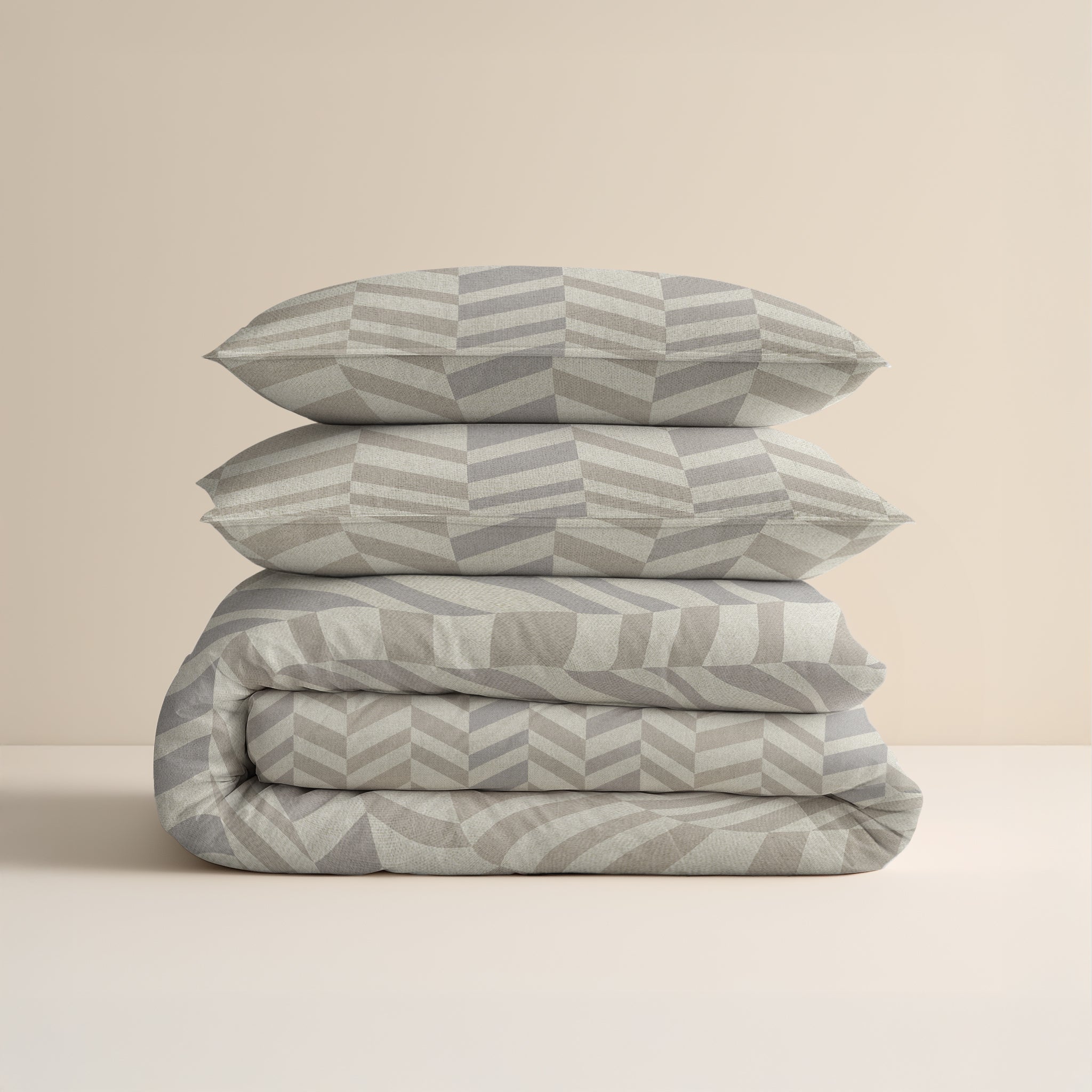 Flanel Dekbedovertrek Chevron Beige/Zand