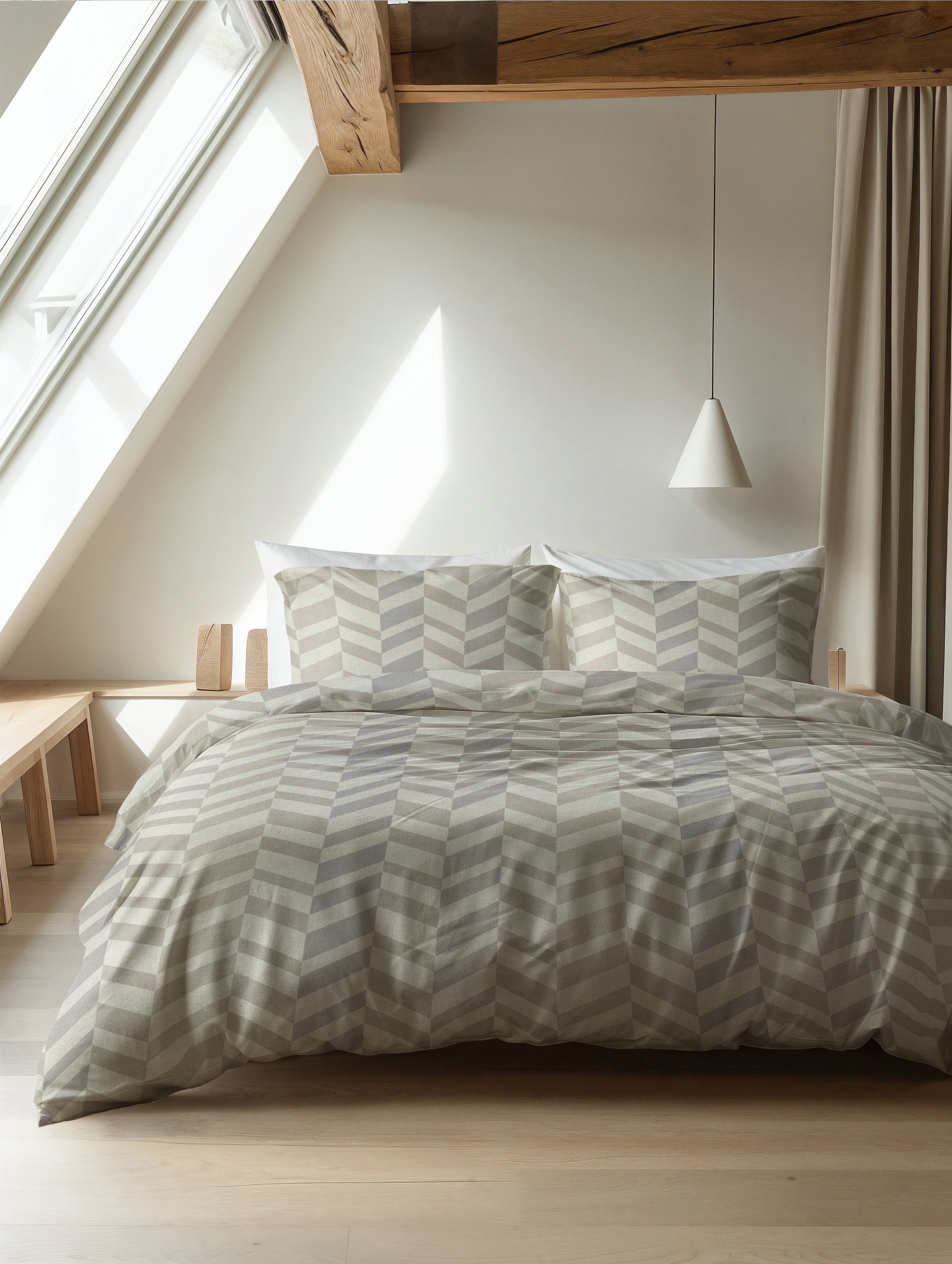 Flanel Dekbedovertrek Chevron Beige/Zand