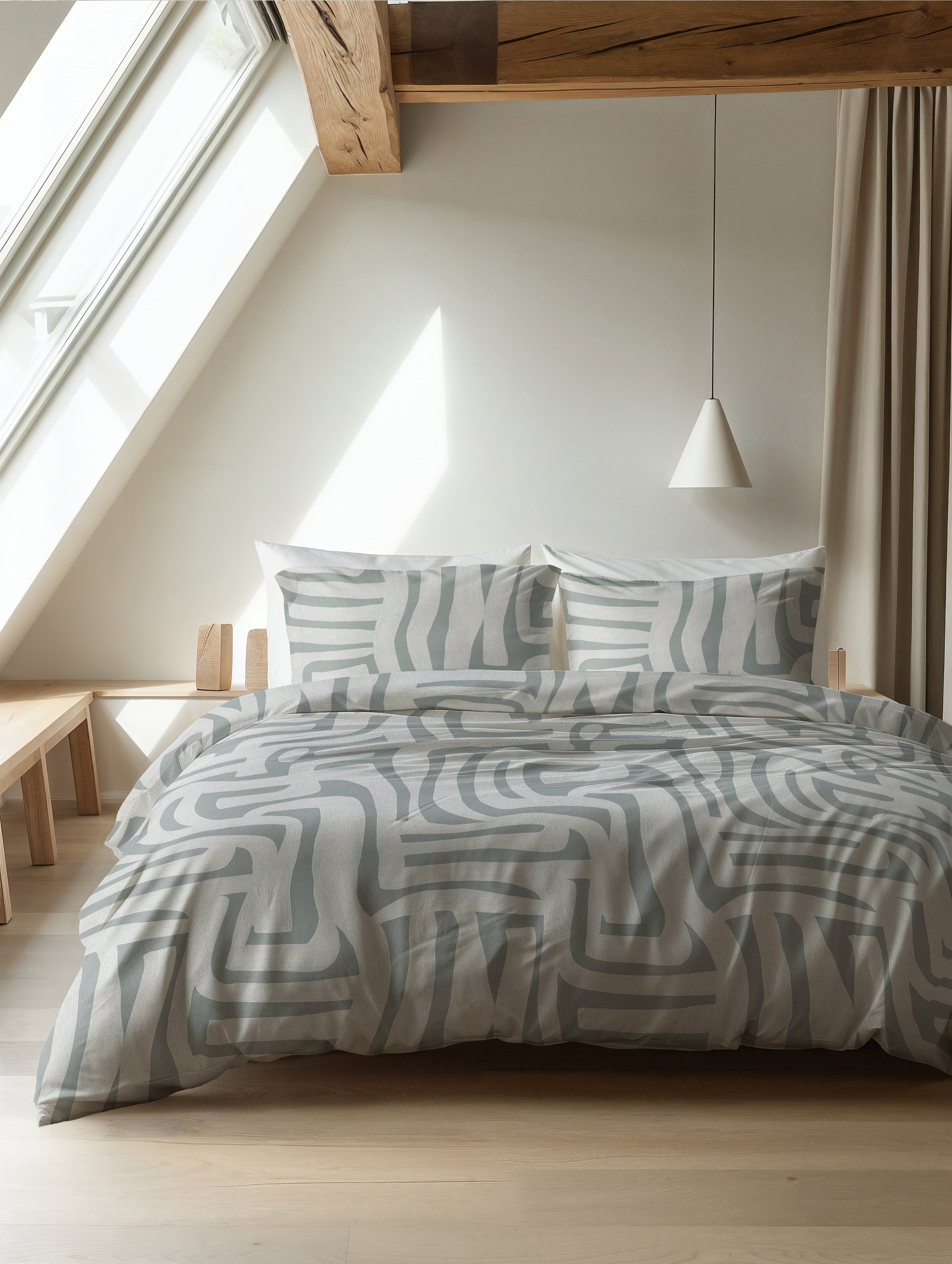 Flanel Dekbedovertrek Danis Groen/Grijs