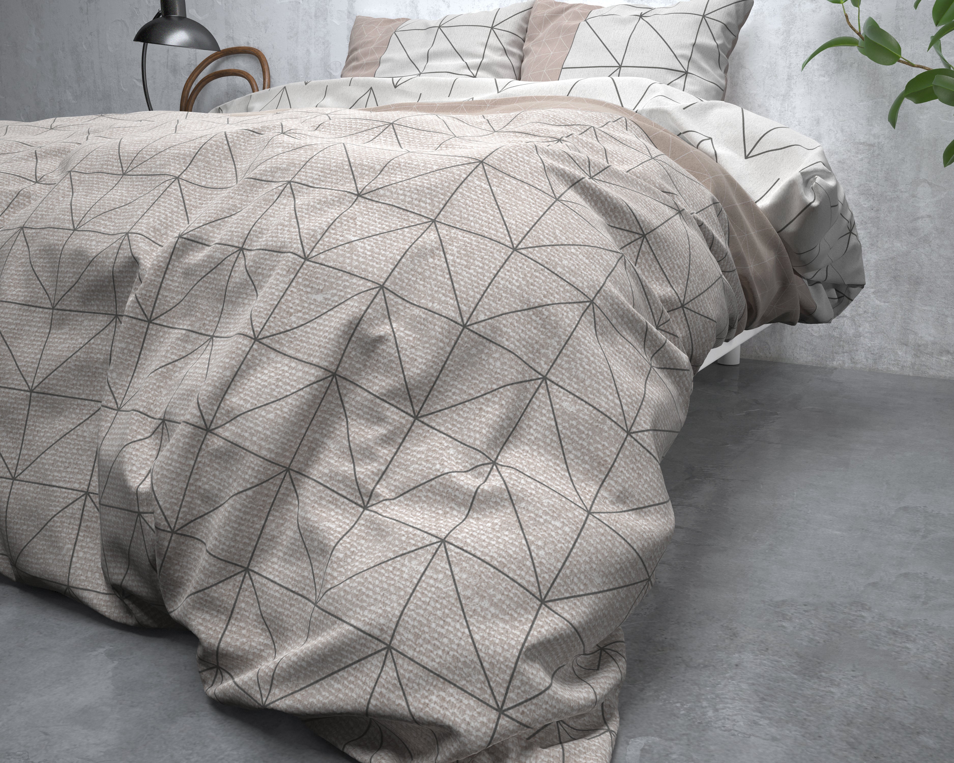Flanel Dekbedovertrek Gino Taupe - Heerlijk warm - Leuke prints - Comfortabel zacht