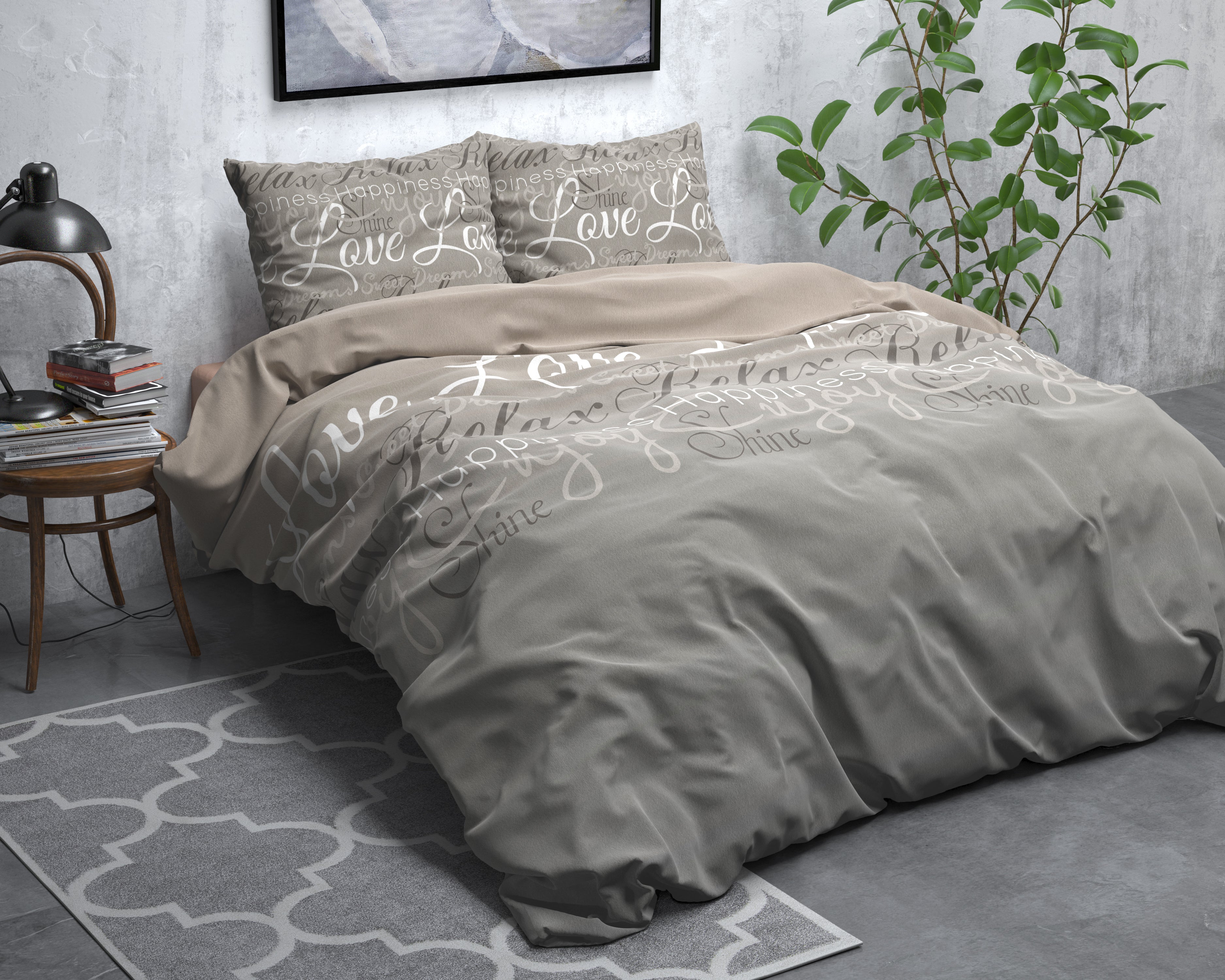 Flannel Duvet Cover Love and Relax Taupe - Wonderfully warm - Nice prints - Comfortably soft