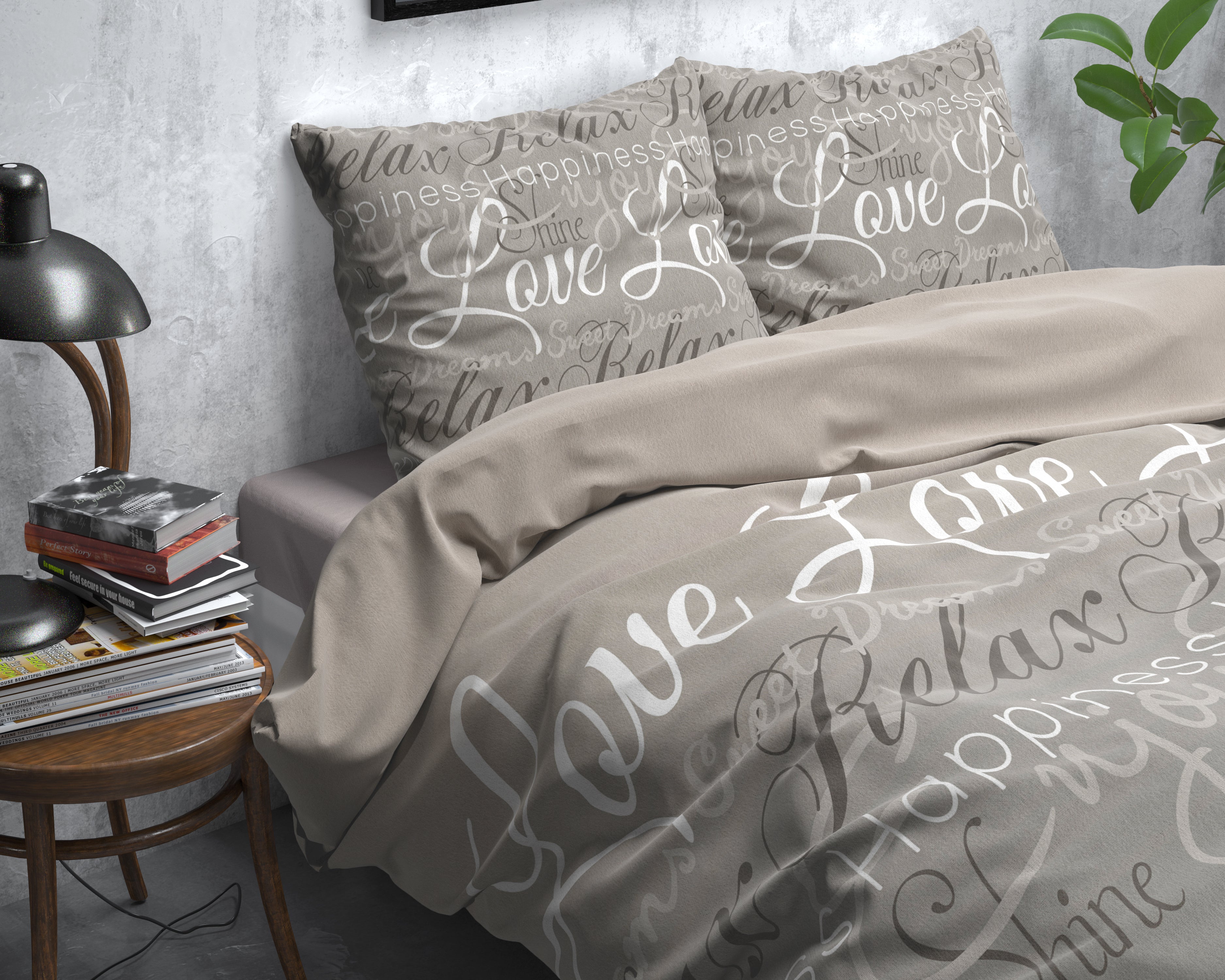 Flannel Duvet Cover Love and Relax Taupe - Wonderfully warm - Nice prints - Comfortably soft