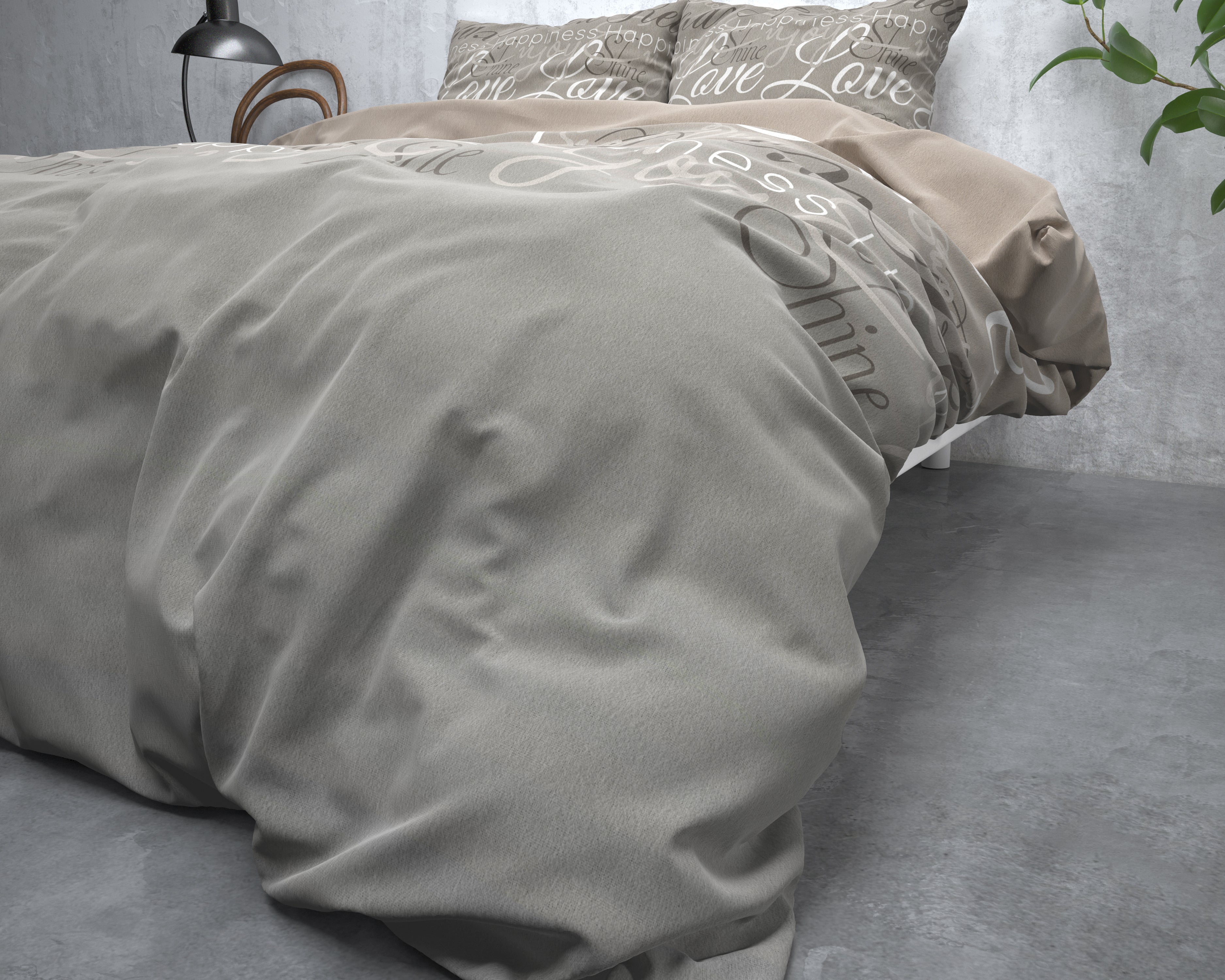 Flannel Duvet Cover Love and Relax Taupe - Wonderfully warm - Nice prints - Comfortably soft
