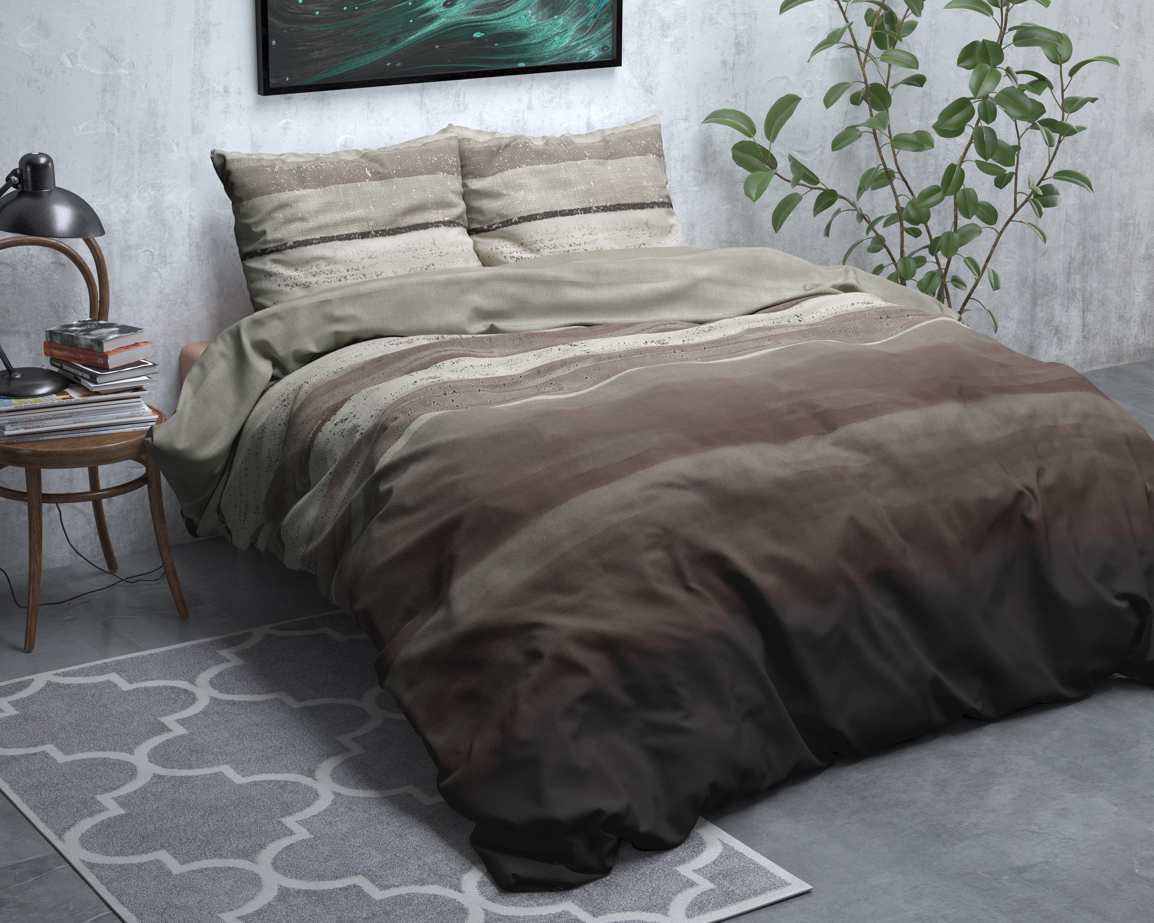 Flanel Dekbedovertrek Marcus Taupe - Heerlijk warm - Leuke prints - Comfortabel zacht