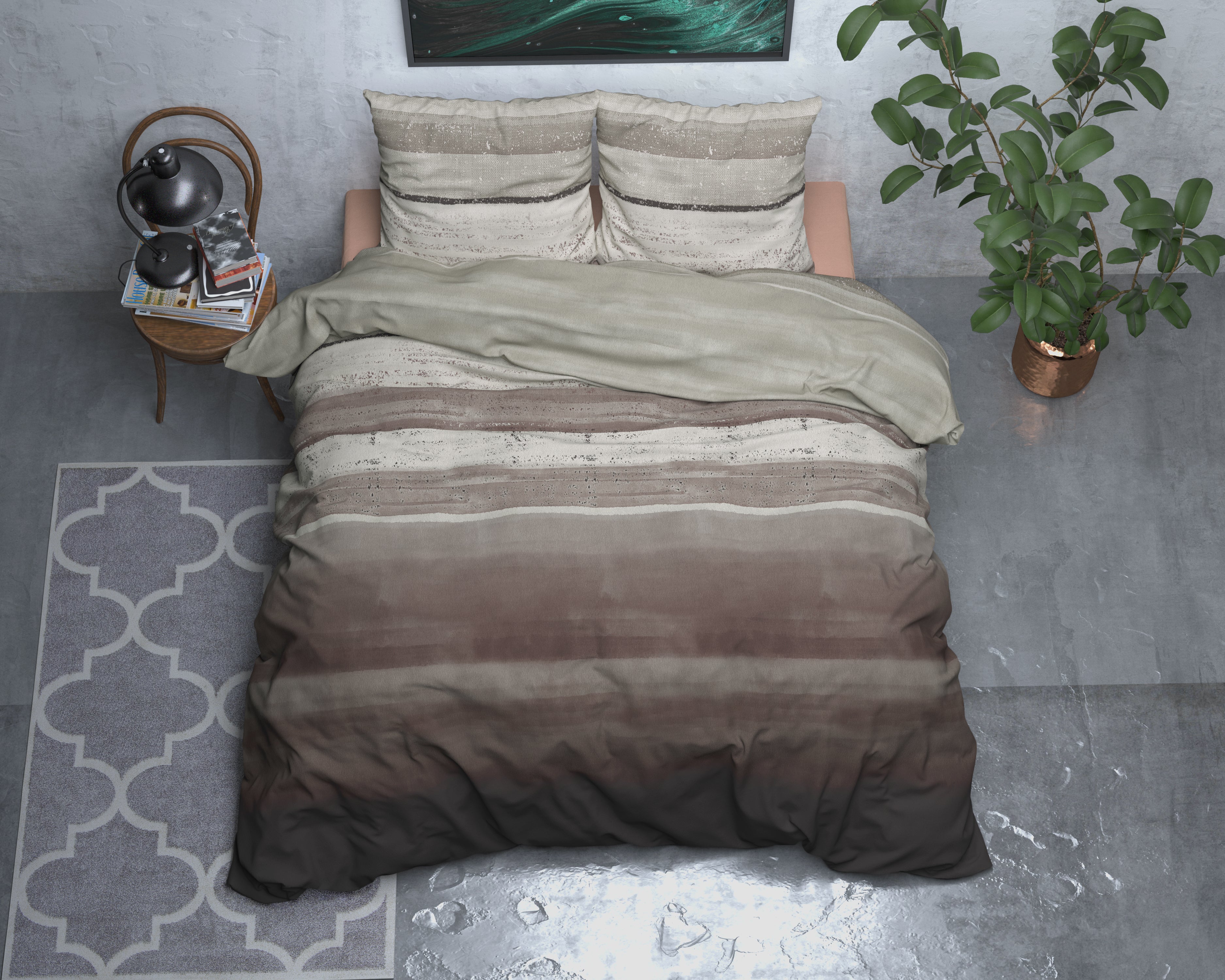 Flanel Dekbedovertrek Marcus Taupe - Heerlijk warm - Leuke prints - Comfortabel zacht
