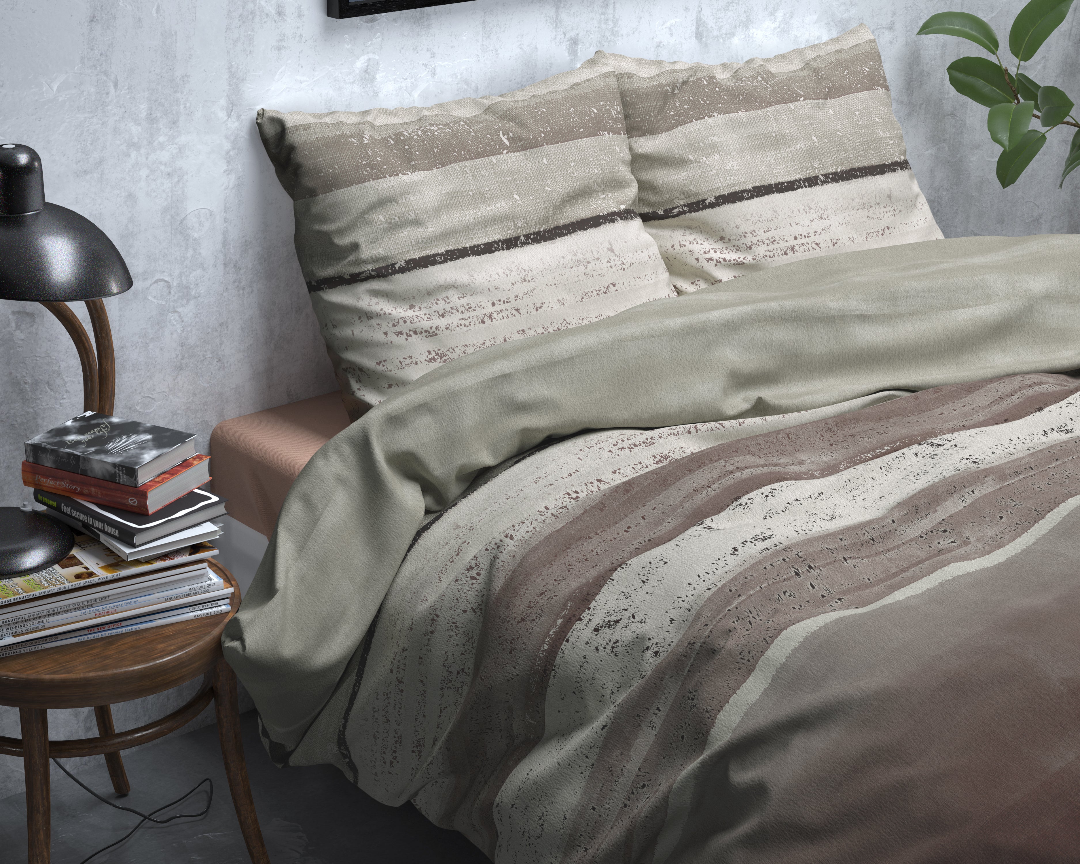 Flanel Dekbedovertrek Marcus Taupe - Heerlijk warm - Leuke prints - Comfortabel zacht