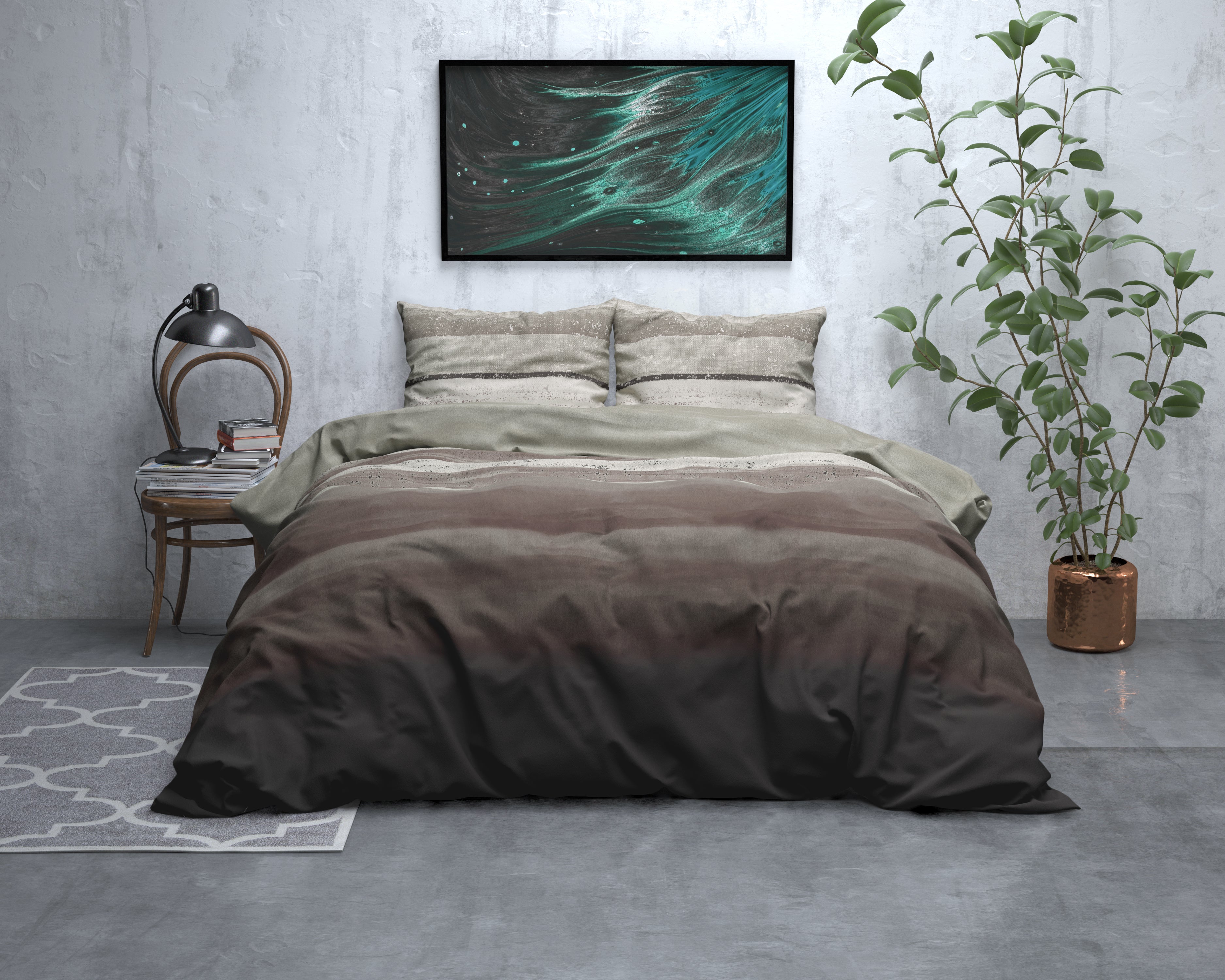 Flanel Dekbedovertrek Marcus Taupe - Heerlijk warm - Leuke prints - Comfortabel zacht