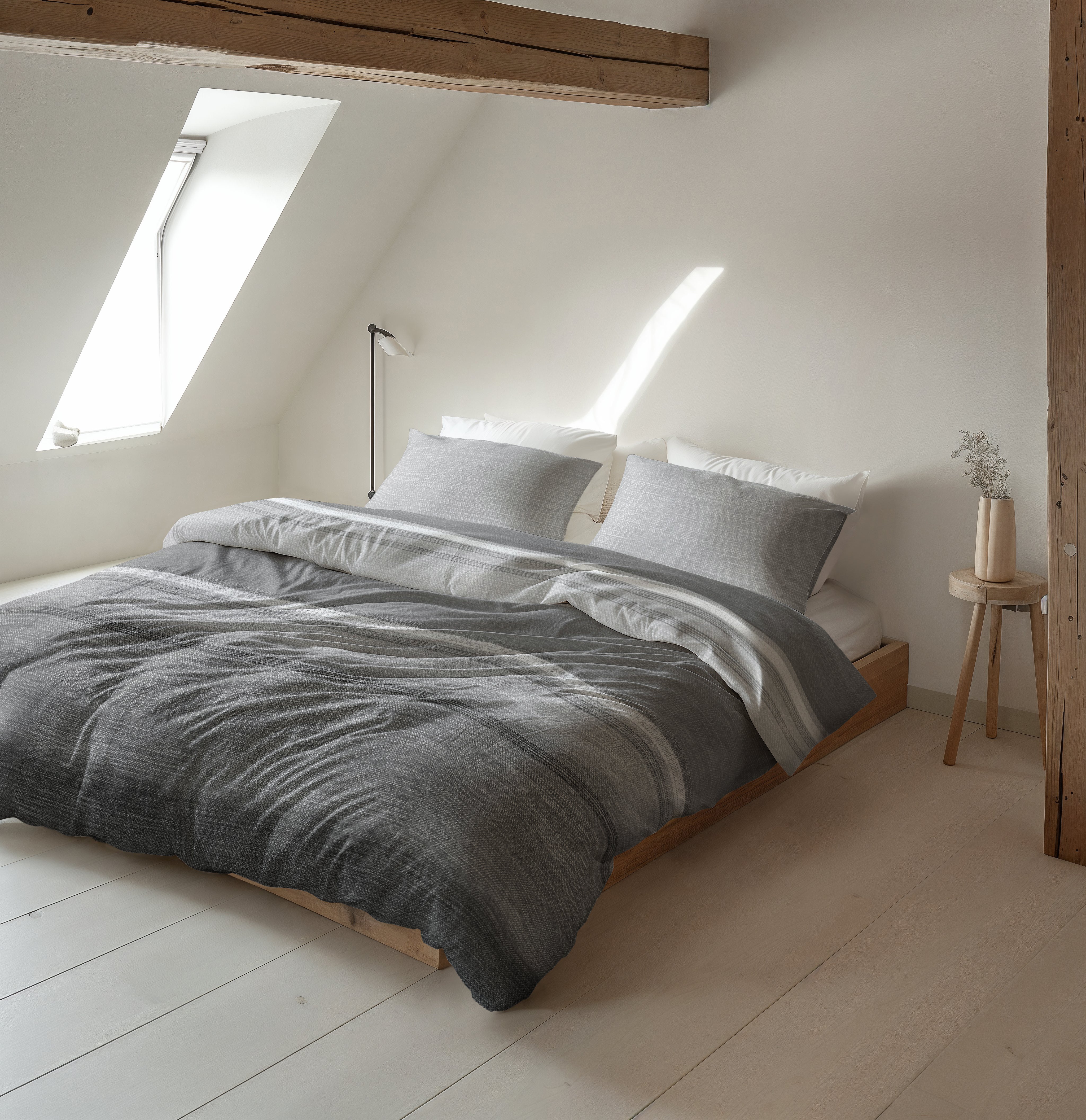 Flannel Duvet Cover Stone Stripe Gray - Wonderfully warm - Nice prints - Comfortably soft