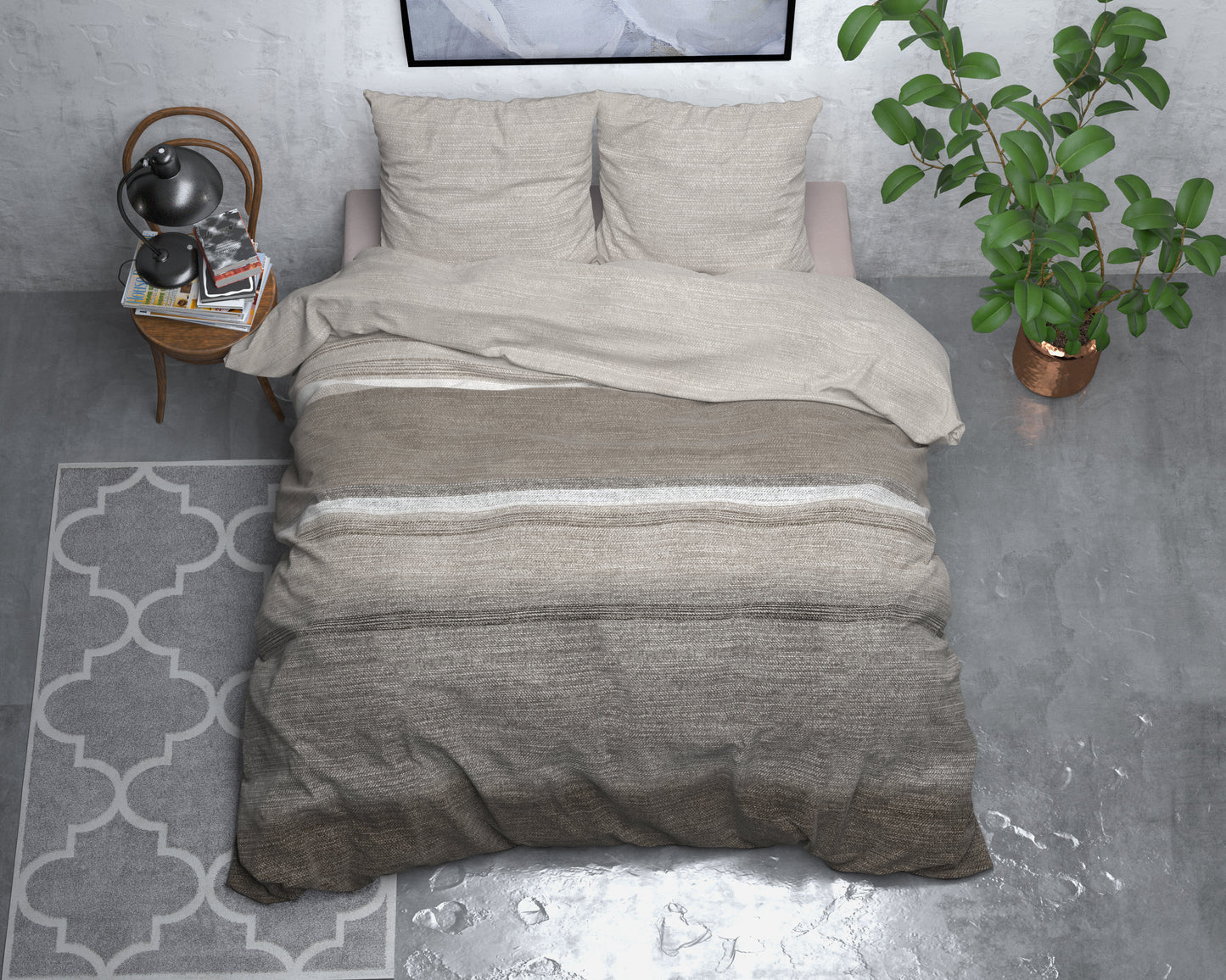 Flanel Dekbedovertrek Stone Stripe Taupe - Heerlijk warm - Leuke prints - Comfortabel zacht