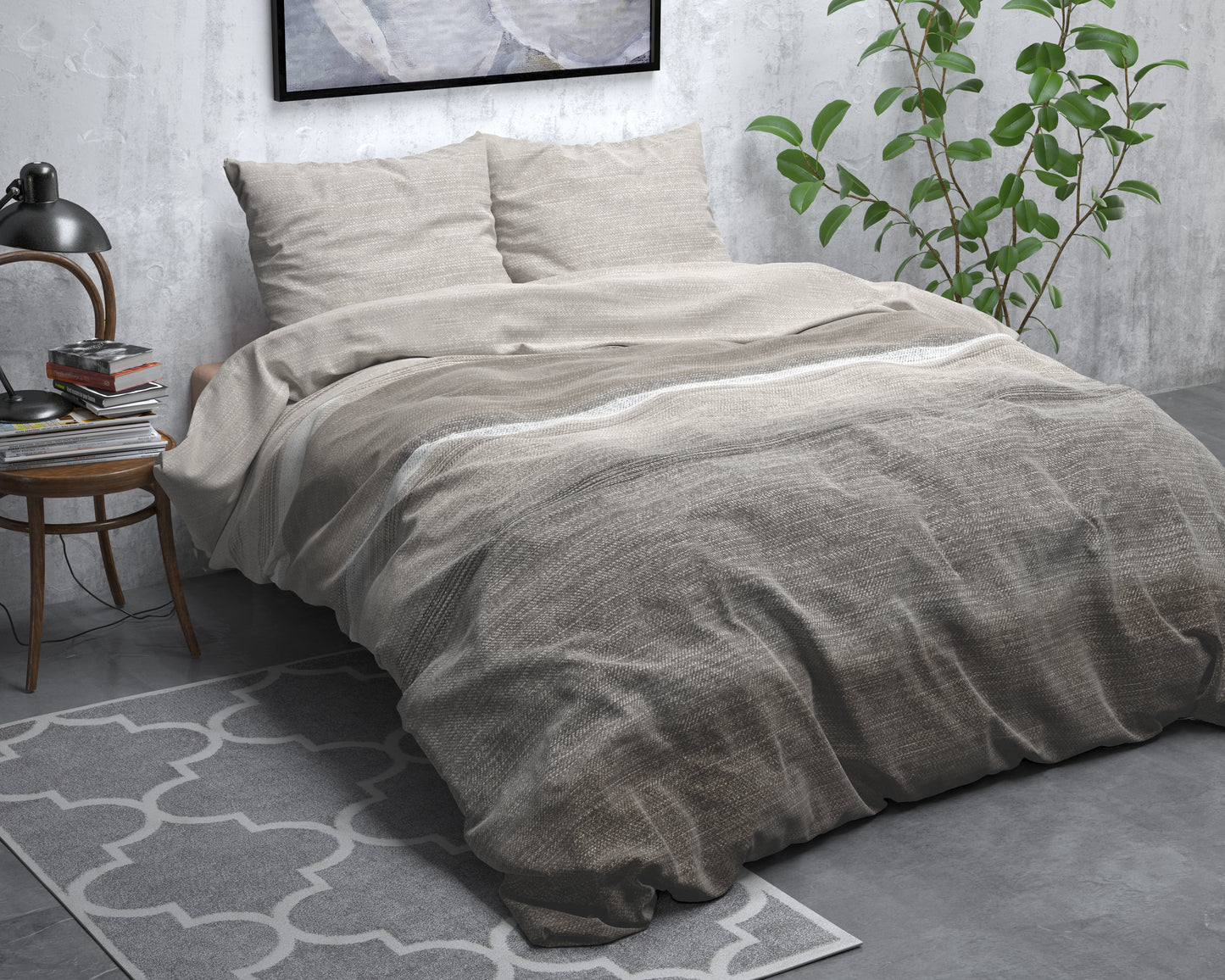 Flanel Dekbedovertrek Stone Stripe Taupe - Heerlijk warm - Leuke prints - Comfortabel zacht