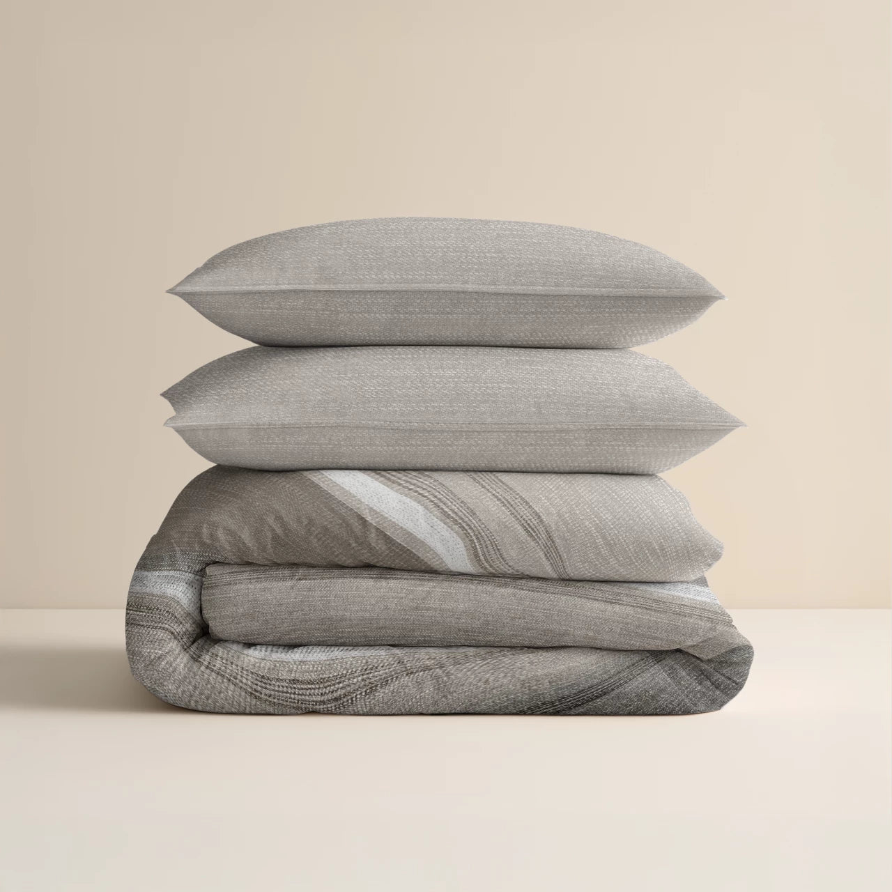 Flannel Duvet Cover Stone Stripe Taupe - Wonderfully warm - Nice prints - Comfortably soft