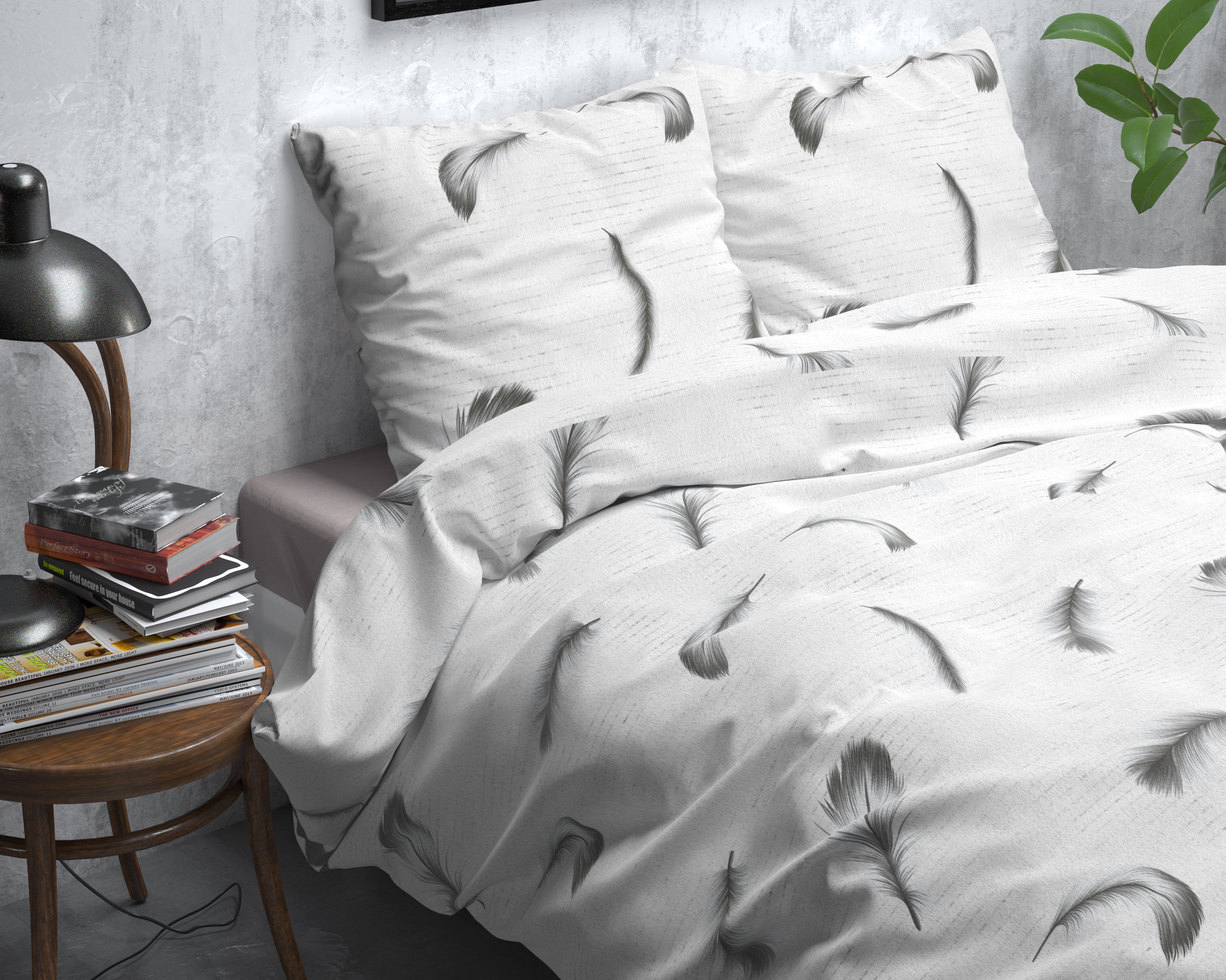 Flanel Dekbedovertrek Vintage Feathers Wit - Heerlijk warm - Leuke prints - Comfortabel zacht