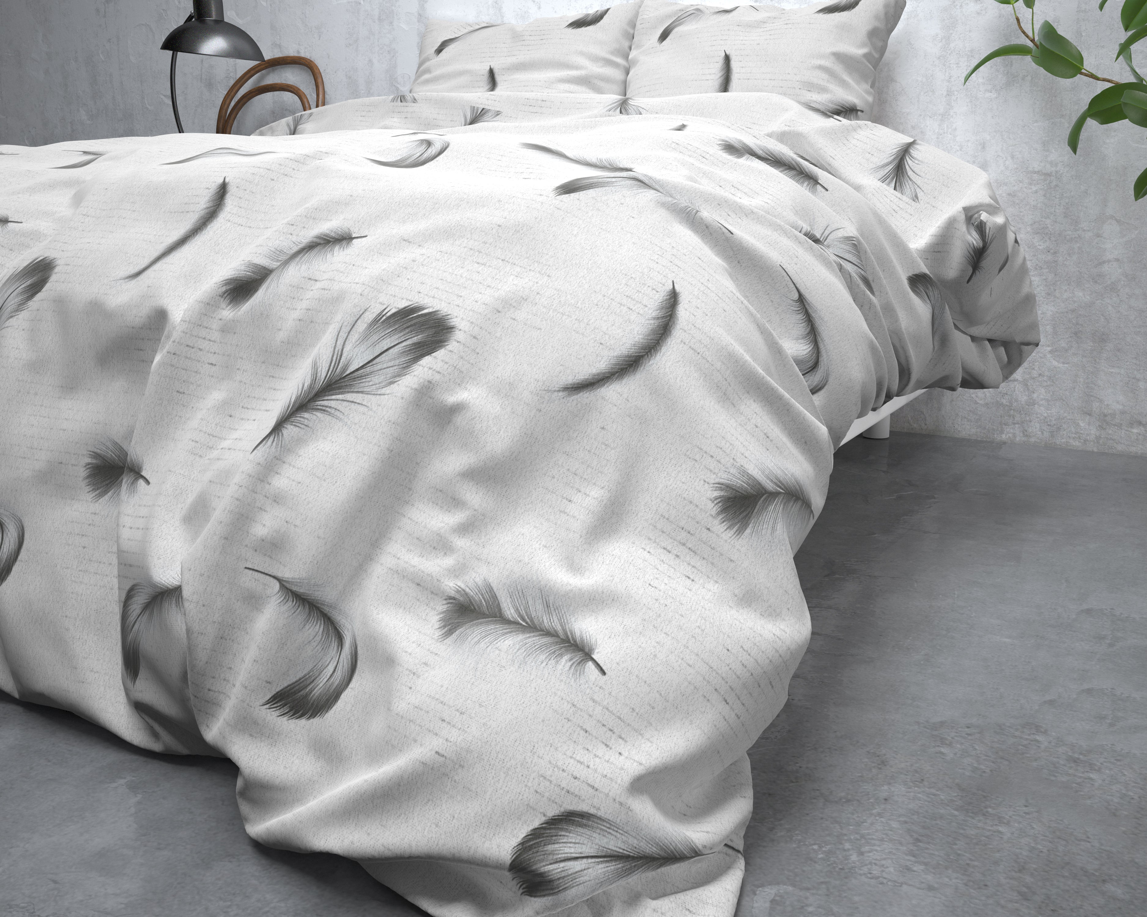 Flanel Dekbedovertrek Vintage Feathers Wit - Heerlijk warm - Leuke prints - Comfortabel zacht