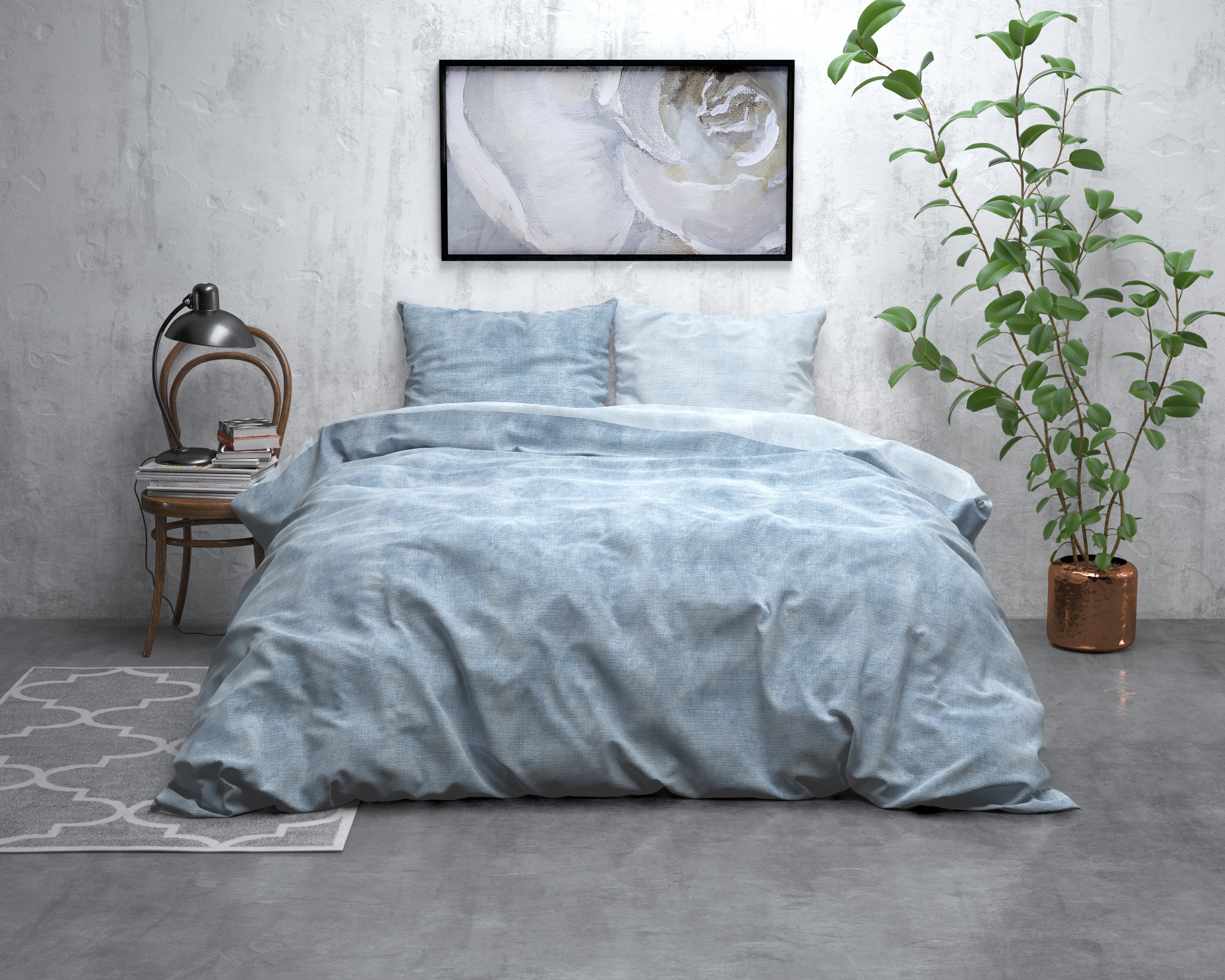 Flannel Duvet Cover Washed Cotton Blue - Wonderfully warm - Nice prints - Comfortably soft