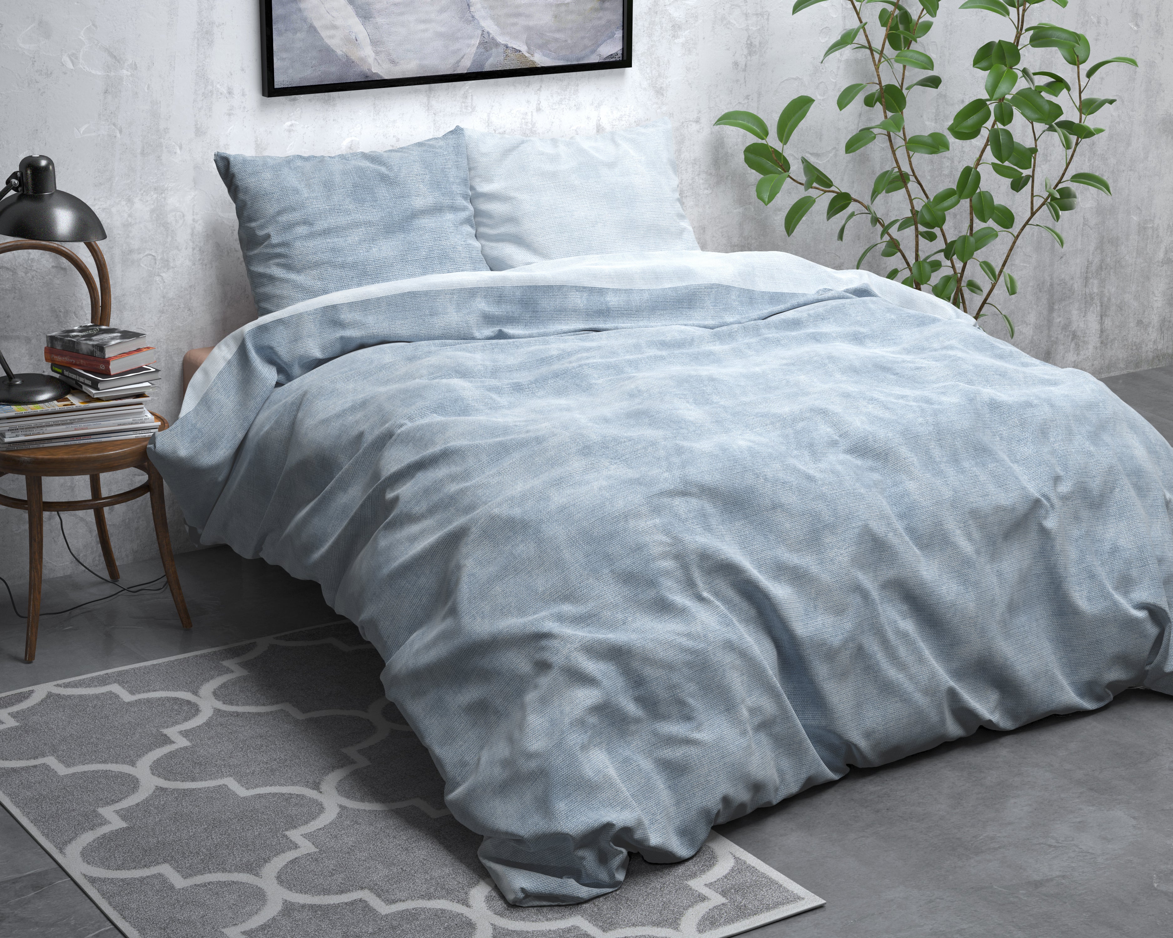 Flannel Duvet Cover Washed Cotton Blue - Wonderfully warm - Nice prints - Comfortably soft