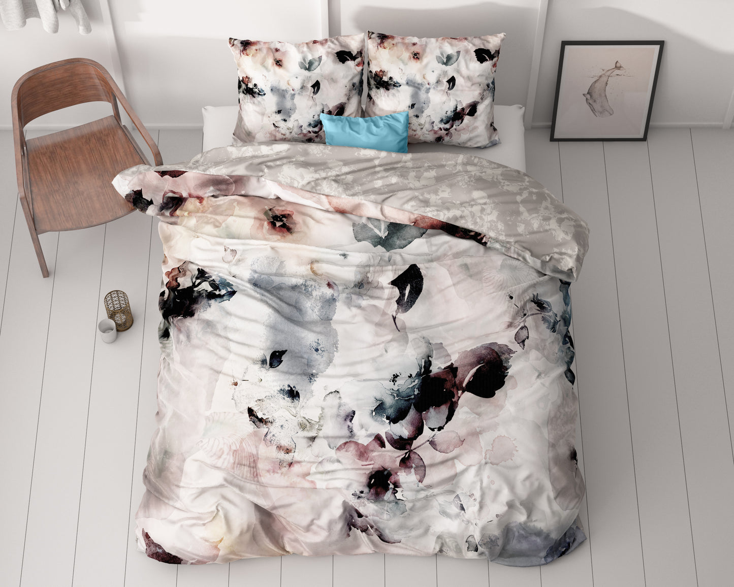 Flor Grijs Dekbedovertrek - Luxe Satijn - Hoge kwaliteit - Trendy prints