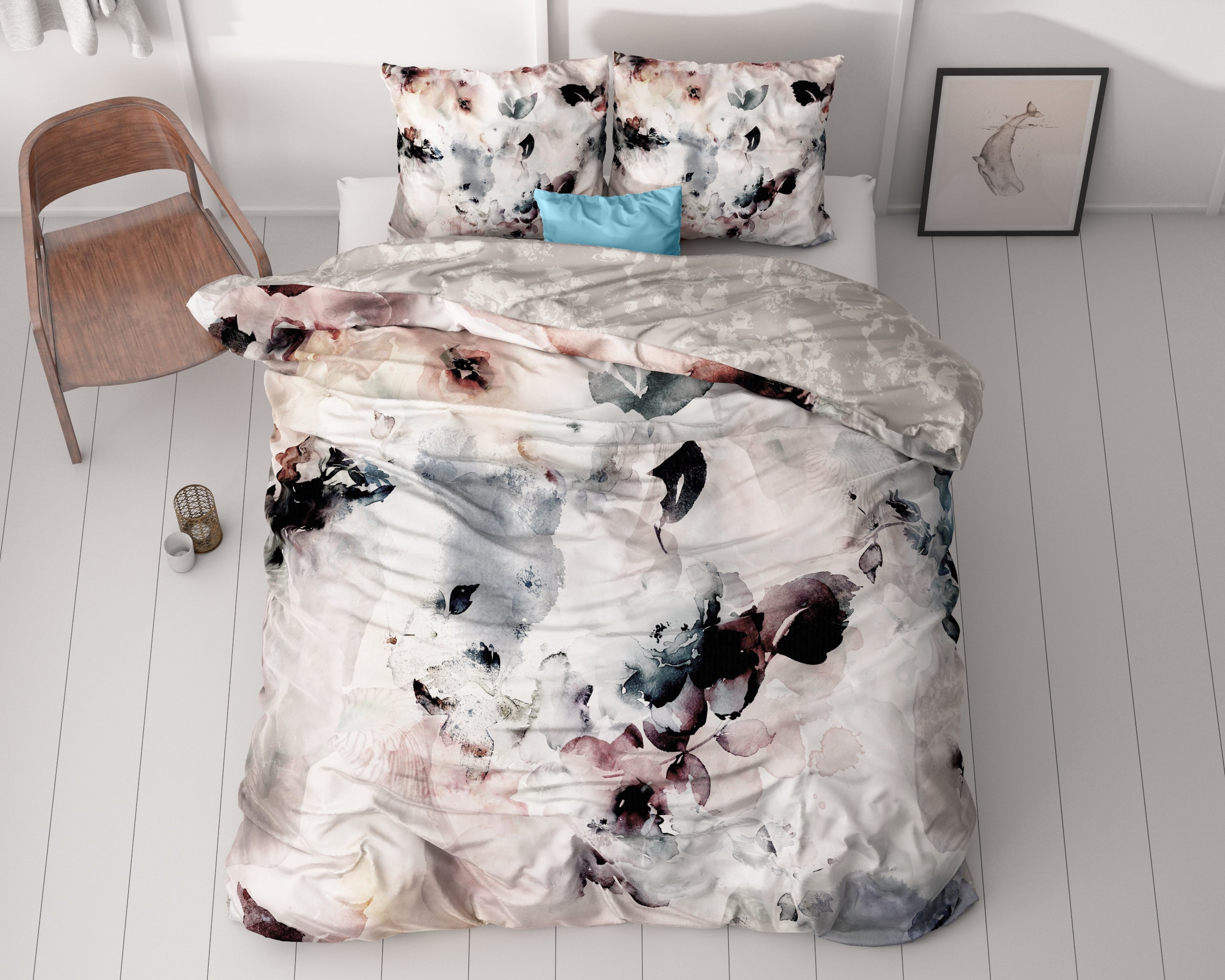 Flor Grey Duvet Cover - Luxury Satin - High Quality - Trendy Prints