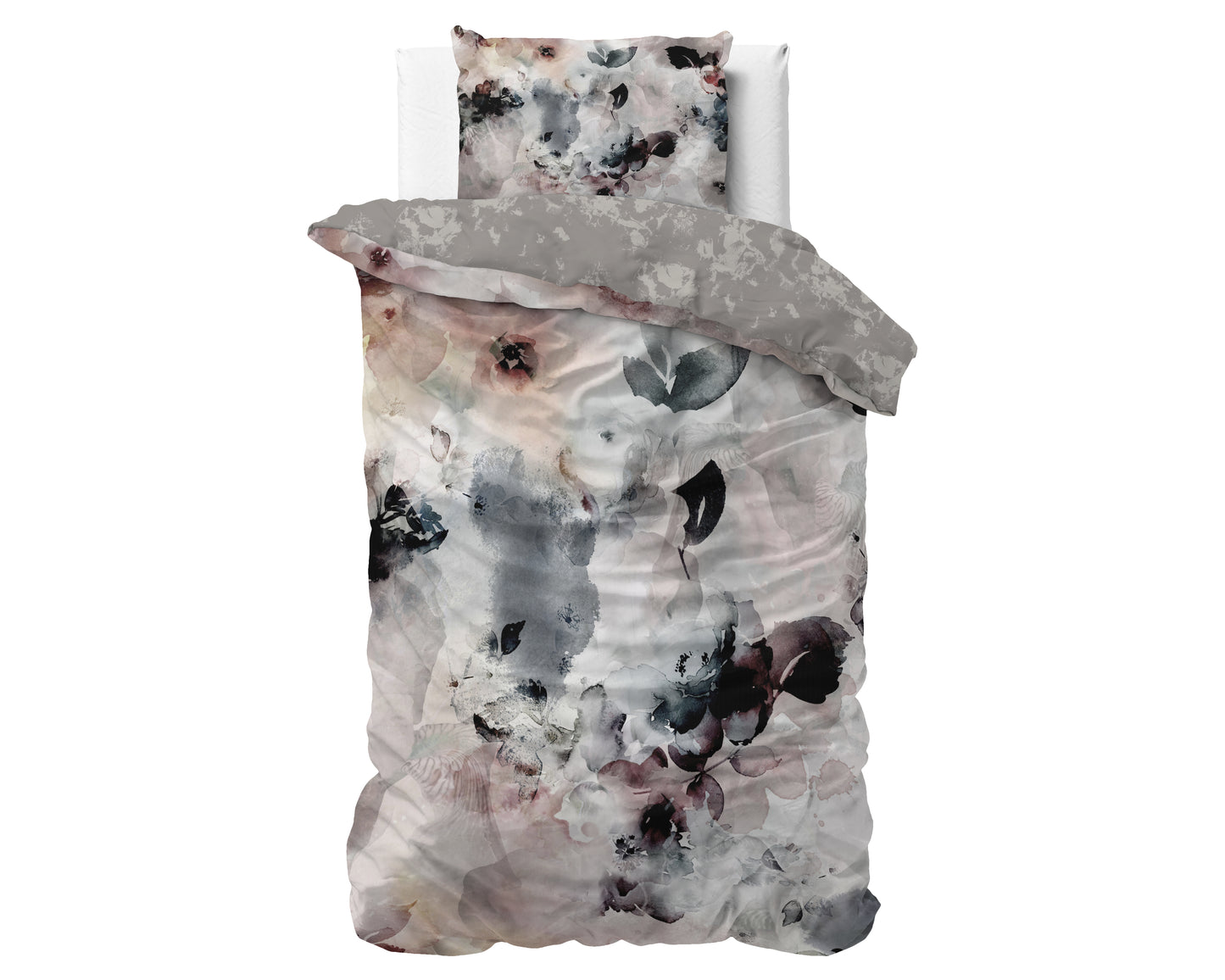 Flor Grijs Dekbedovertrek - Luxe Satijn - Hoge kwaliteit - Trendy prints
