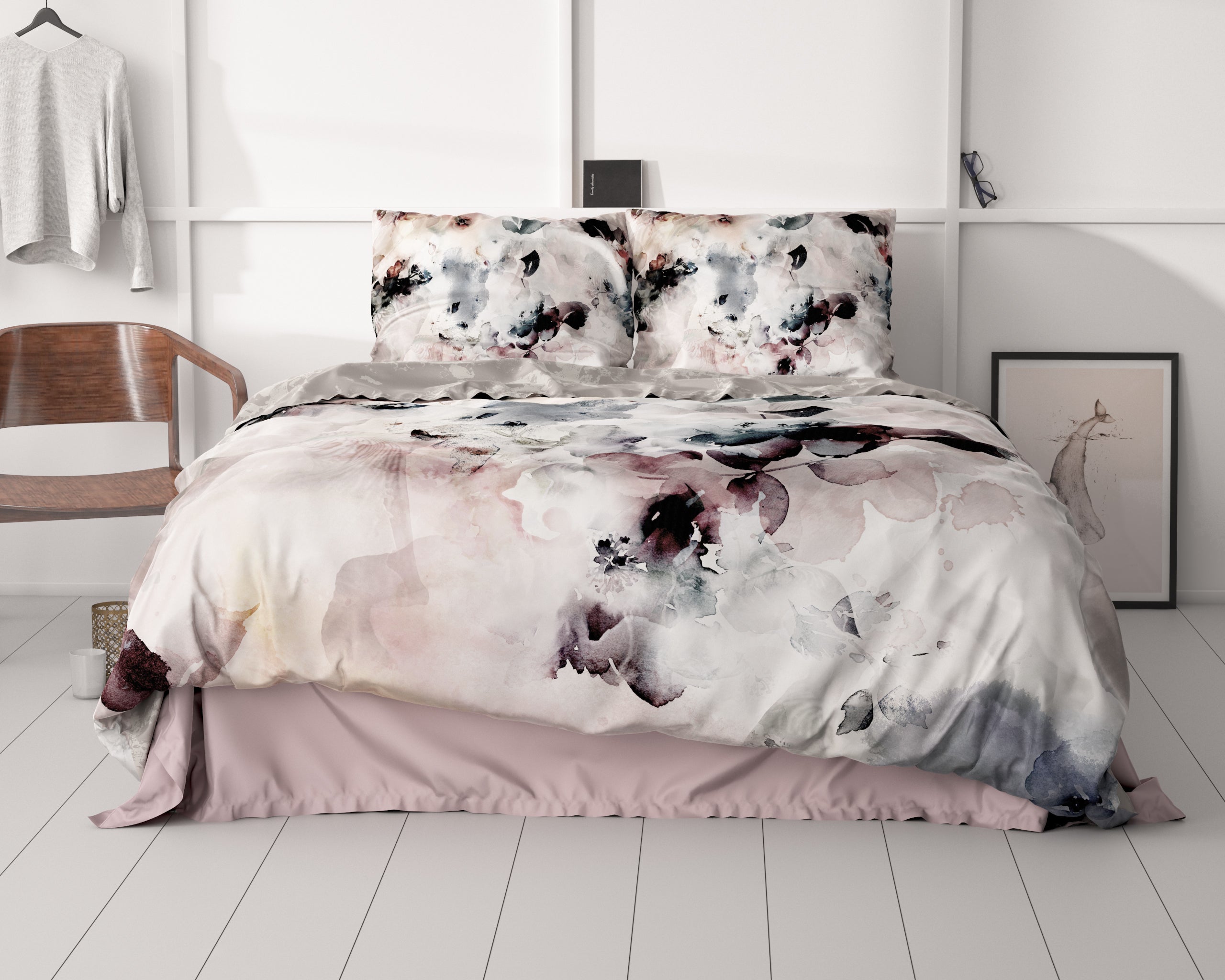 Flor Grey Duvet Cover - Luxury Satin - High Quality - Trendy Prints