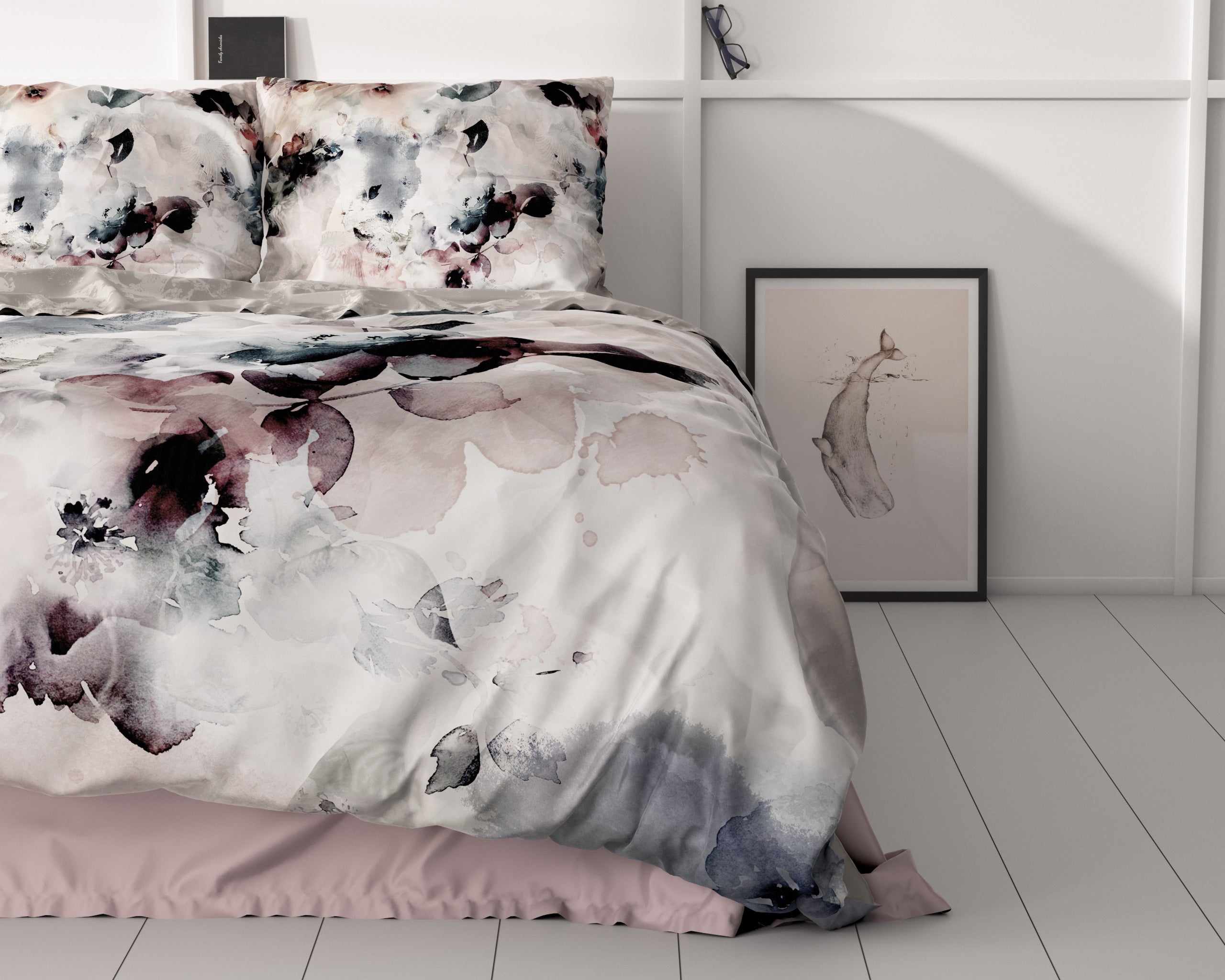 Flor Grey Duvet Cover - Luxury Satin - High Quality - Trendy Prints