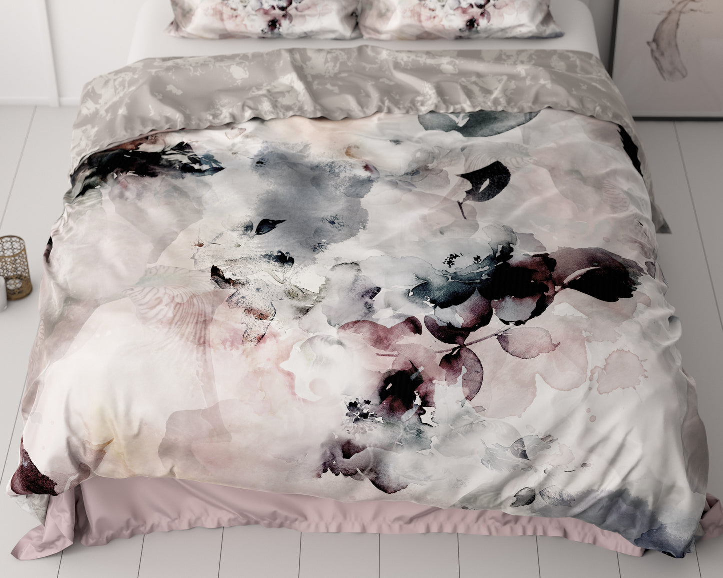 Flor Grijs Dekbedovertrek - Luxe Satijn - Hoge kwaliteit - Trendy prints