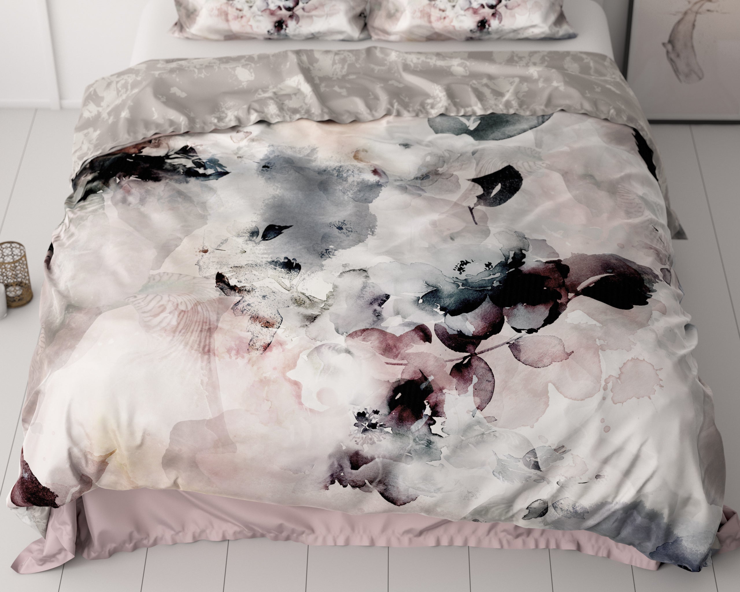 Flor Grey Duvet Cover - Luxury Satin - High Quality - Trendy Prints
