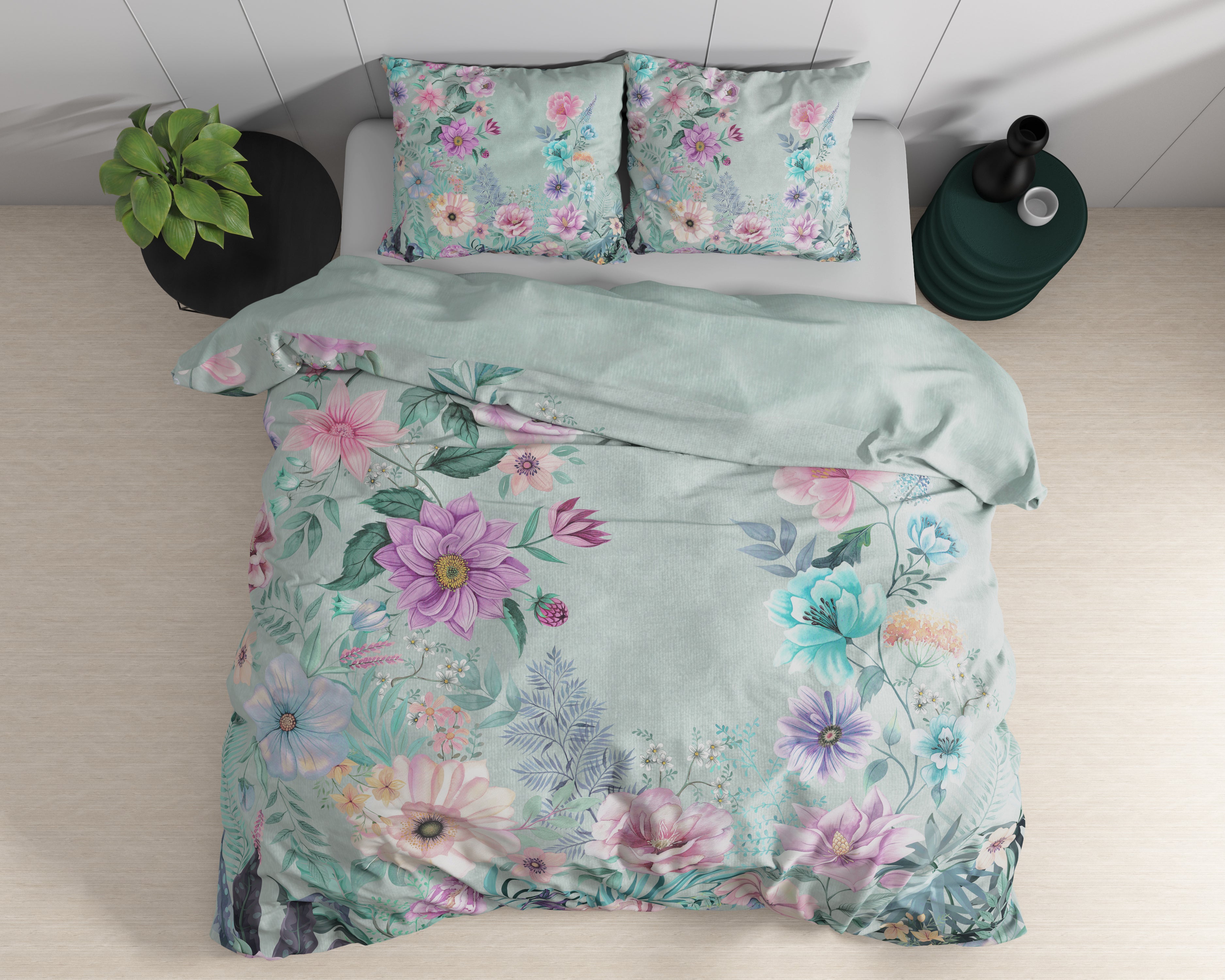Flore Blauw Dekbedovertrek