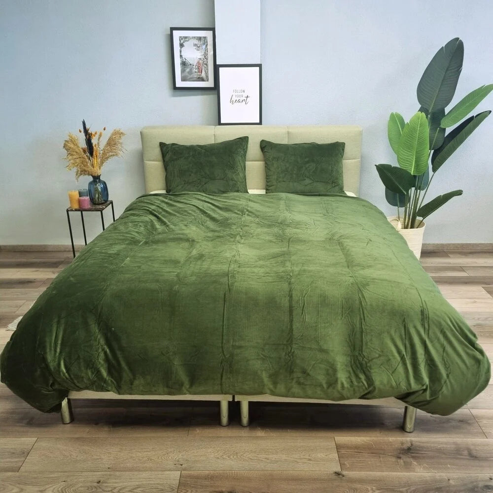 Fluwelen Dekbedovertrek Groen - Luxe Velvet Dekbedovertrek voor Comfort en Stijl
