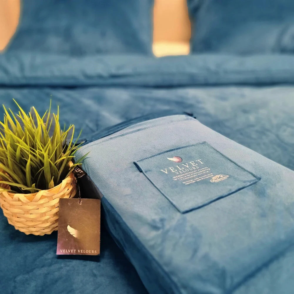 Velvet Duvet Cover Petrol Blue | Luxury Velvet Velours Bedding