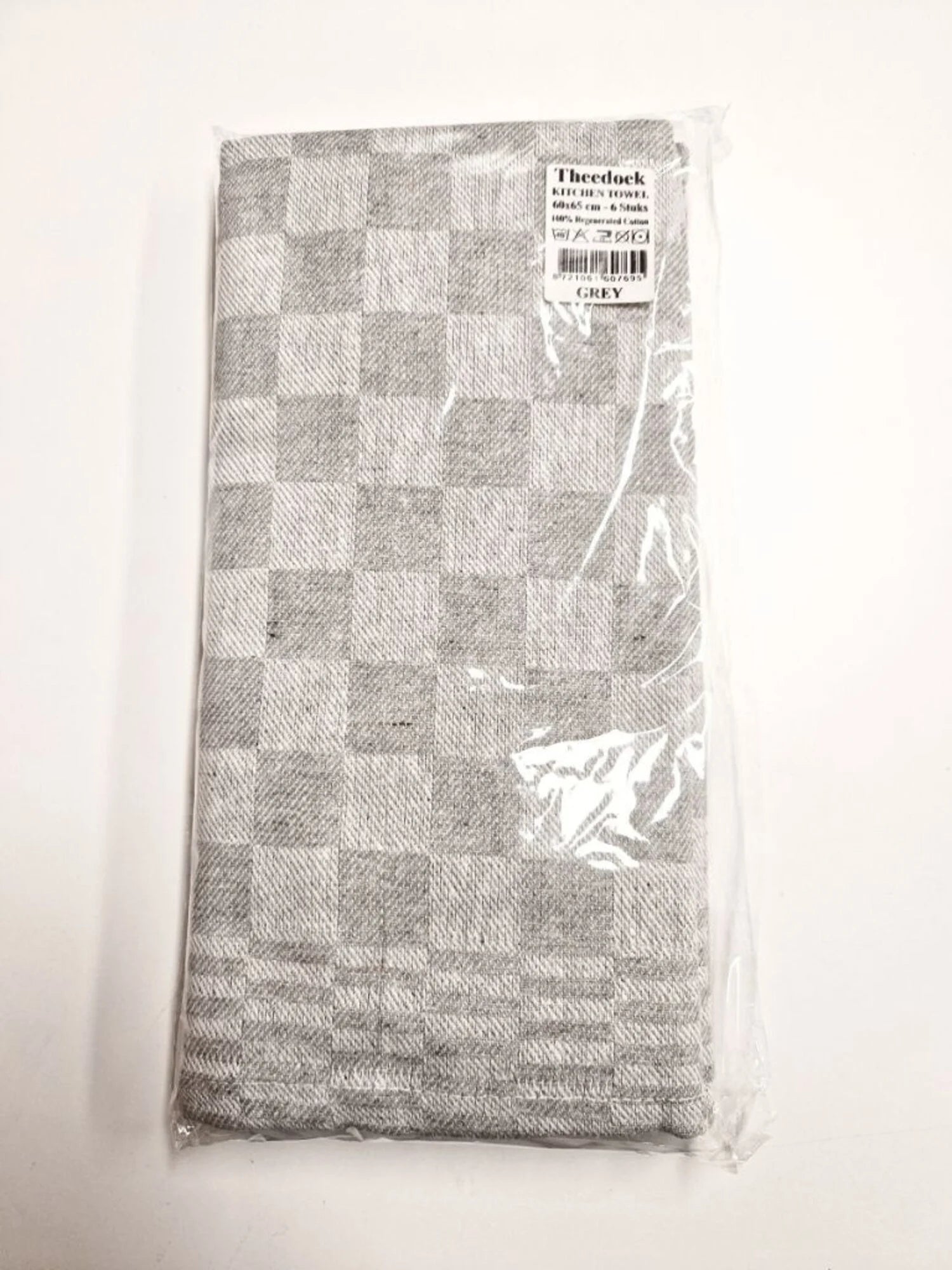 Geblokte Katoenen Theedoek Grijs (Set van 6)