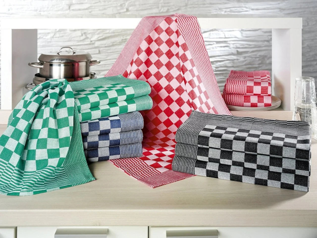 Checked Tea Towels Blue – Pack of 6 | 100% Cotton | High-Quality & Absorbent