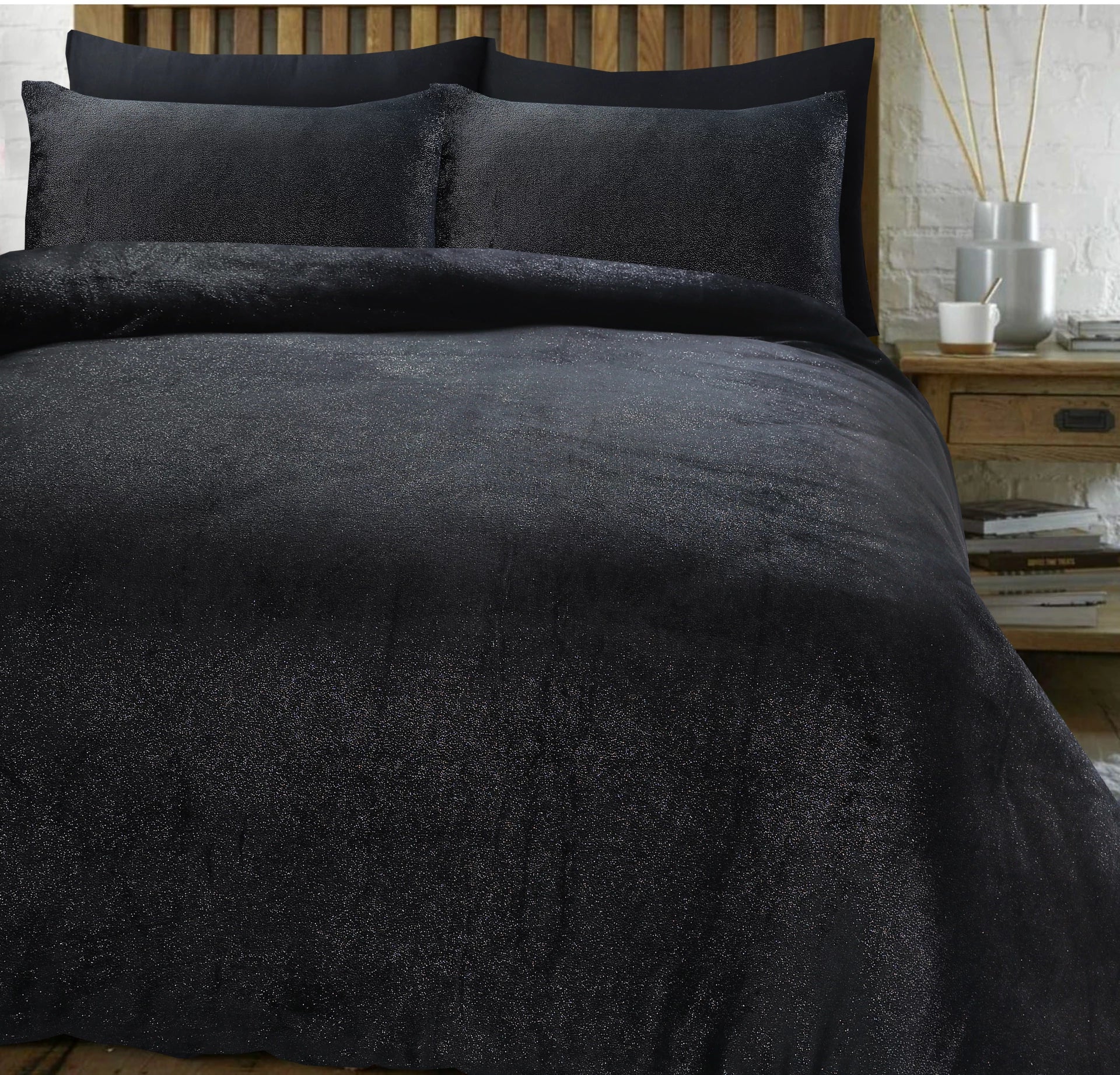 Glamour Flannel Duvet Cover Deco Foil Black