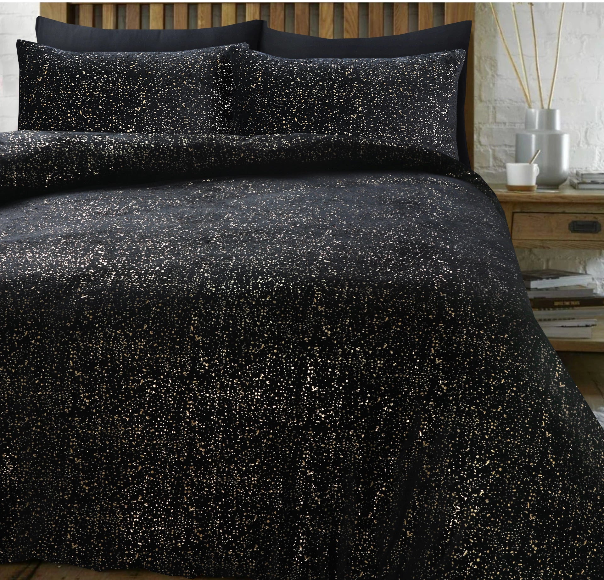 Glamour Flannel Duvet Cover Sparkle Foil Black