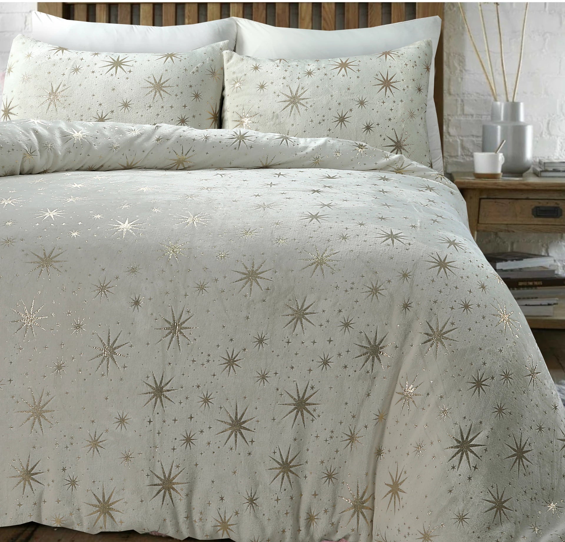 Glamour Flannel Duvet Cover Stars Foil Cream