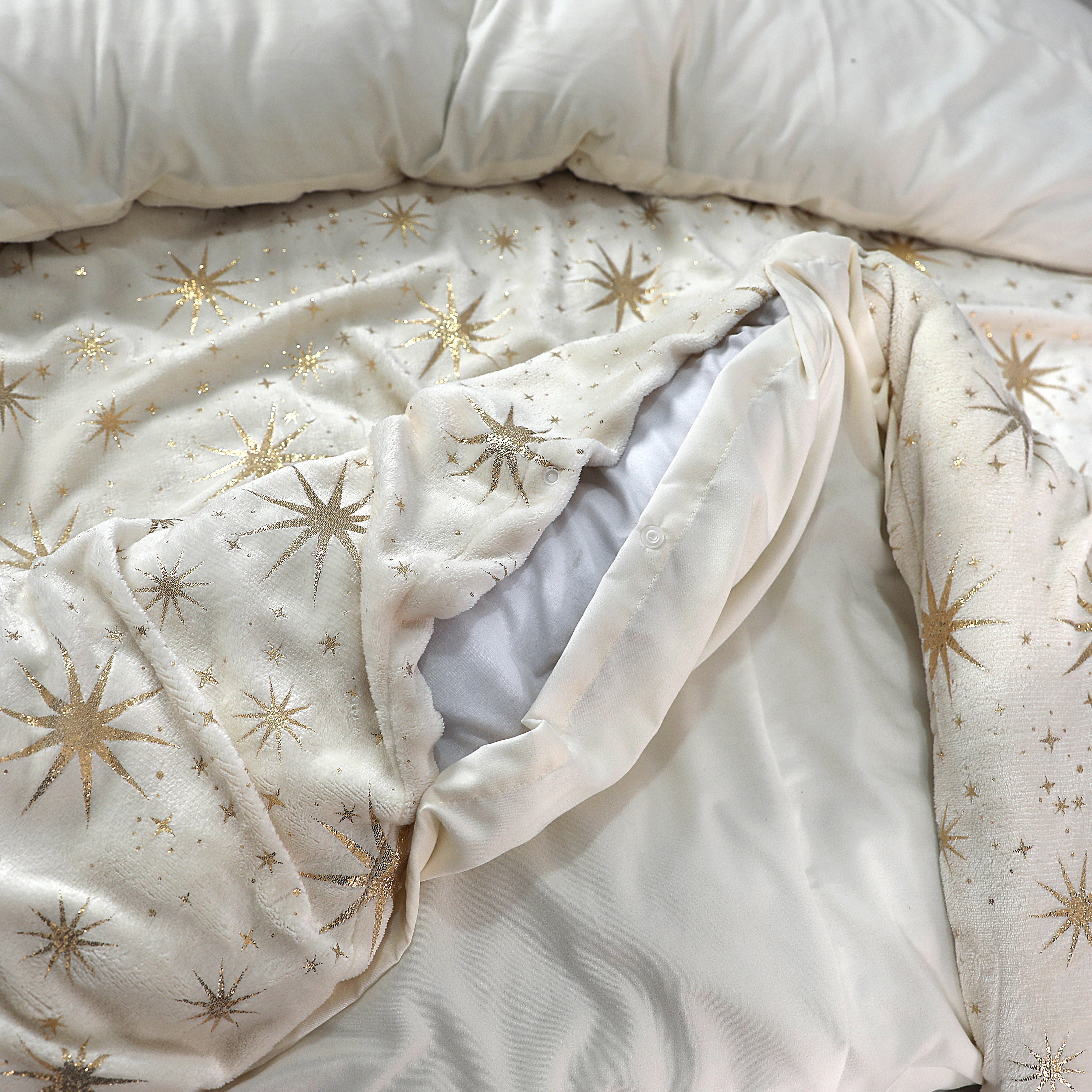 Glamour Flannel Duvet Cover Stars Foil Cream